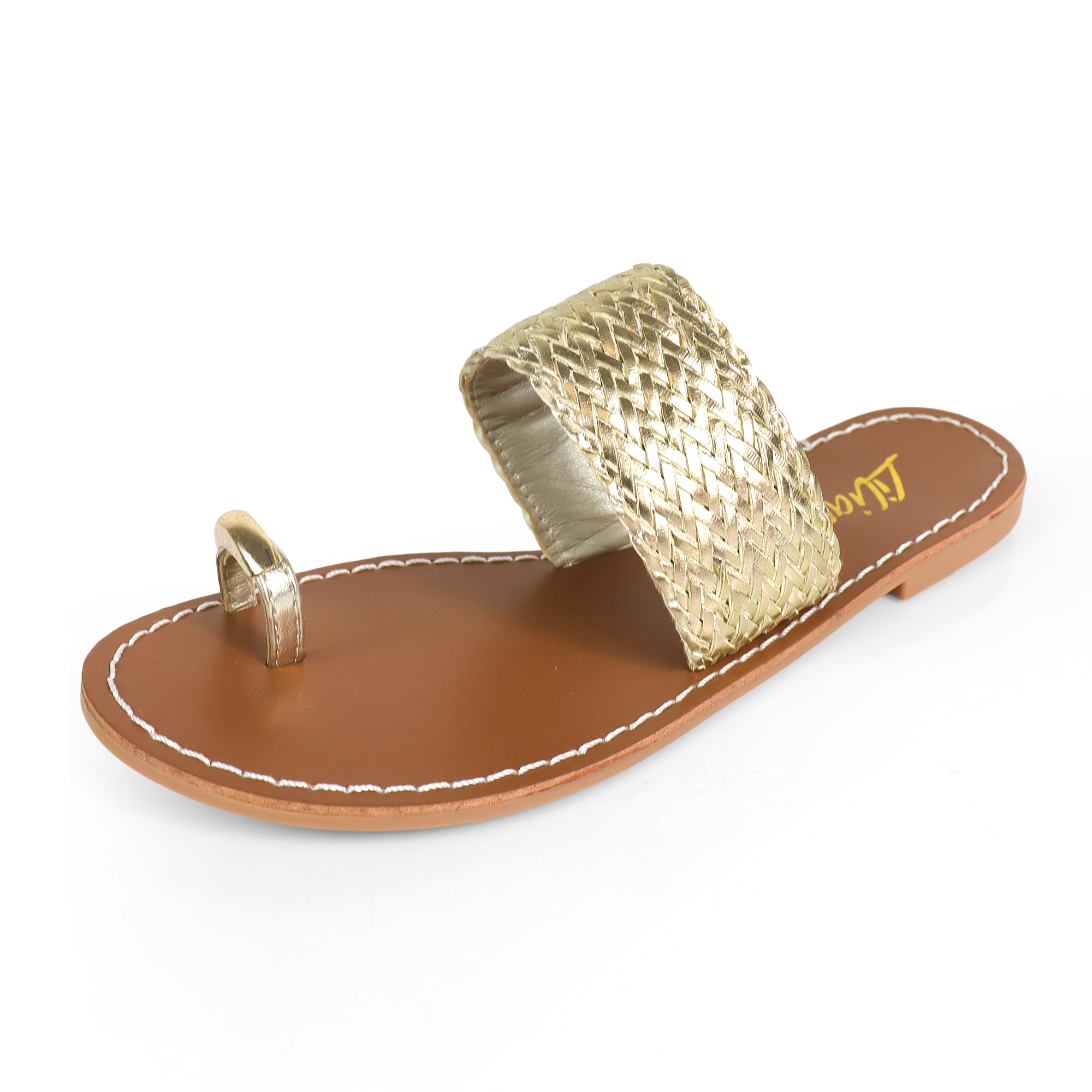 EILEEN-1 WOVEN STRAP TOE RING DESIGN W/FLAT SANDAL GOLD
