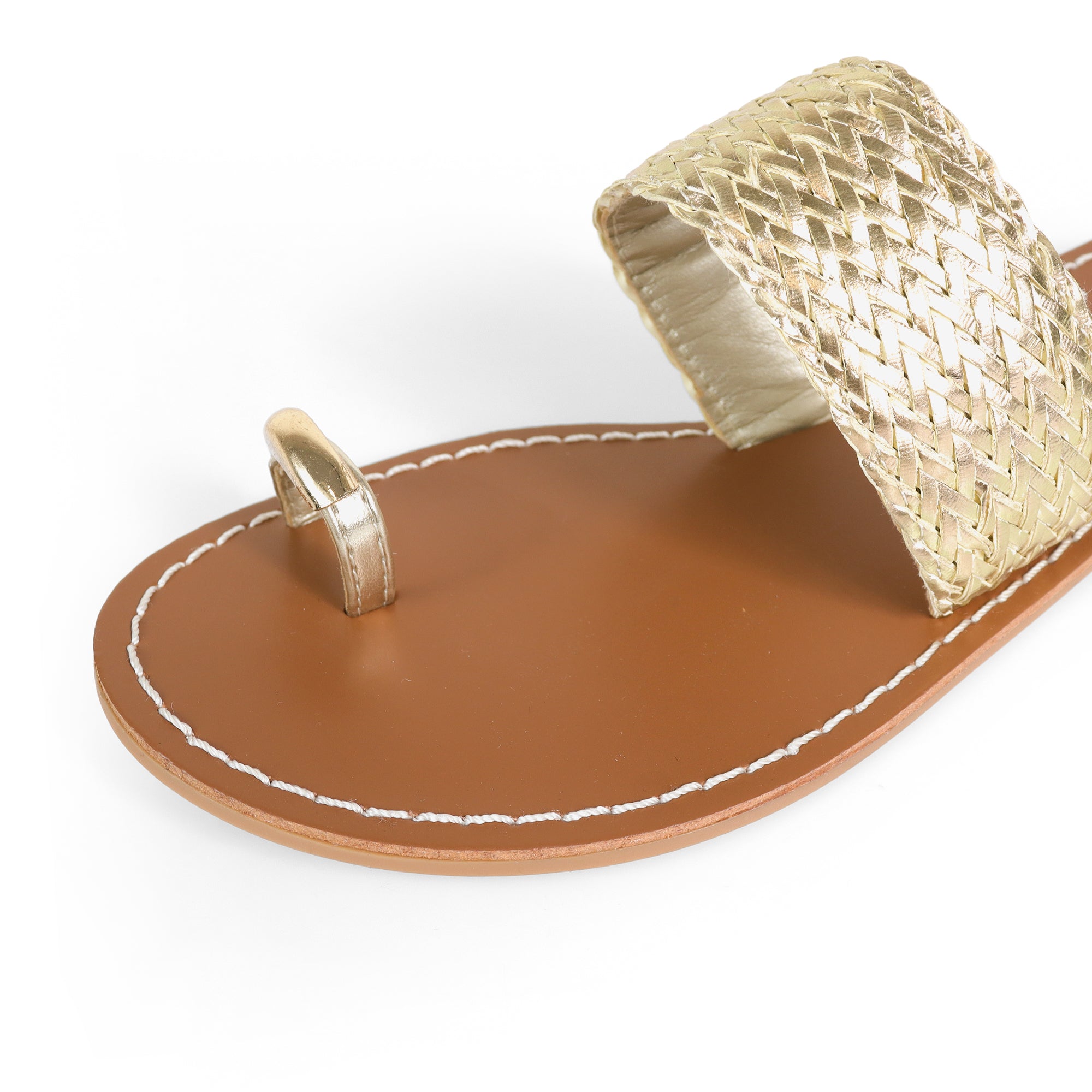 EILEEN-1 WOVEN STRAP TOE RING DESIGN W/FLAT SANDAL GOLD