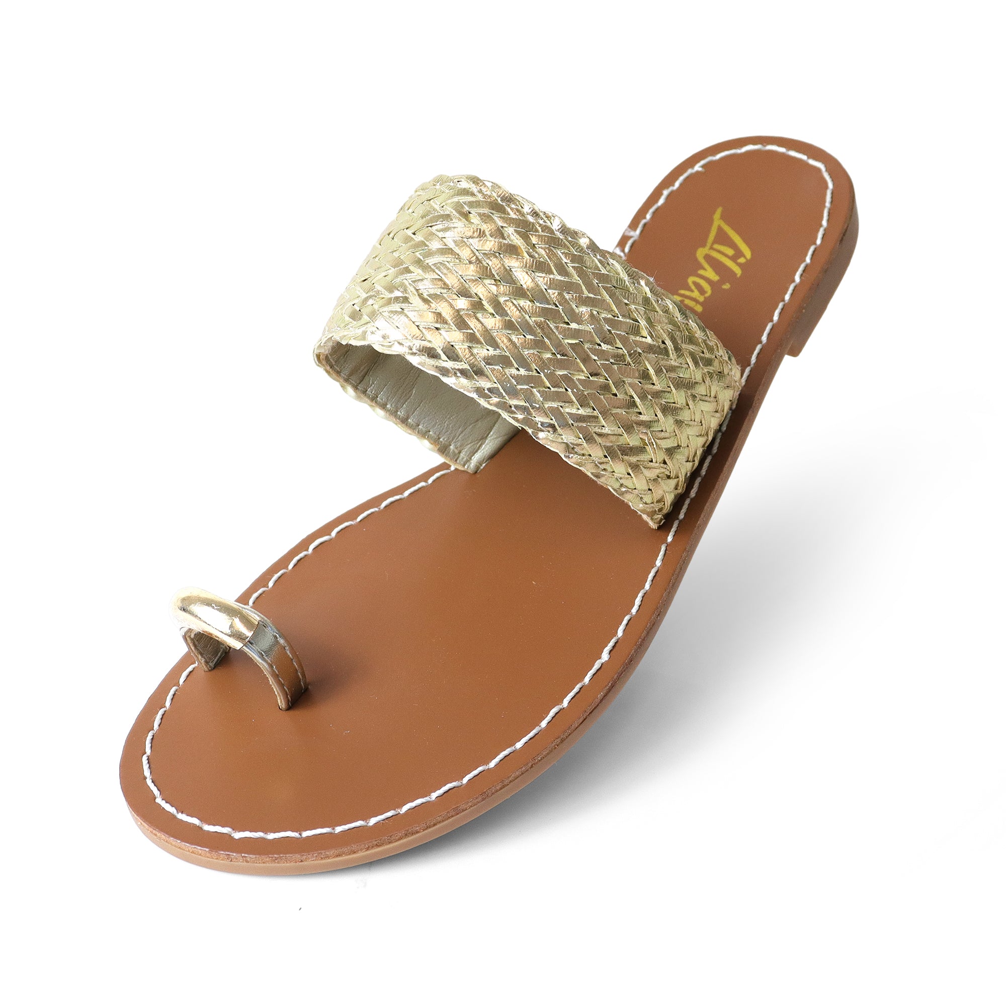 EILEEN-1 WOVEN STRAP TOE RING DESIGN W/FLAT SANDAL GOLD