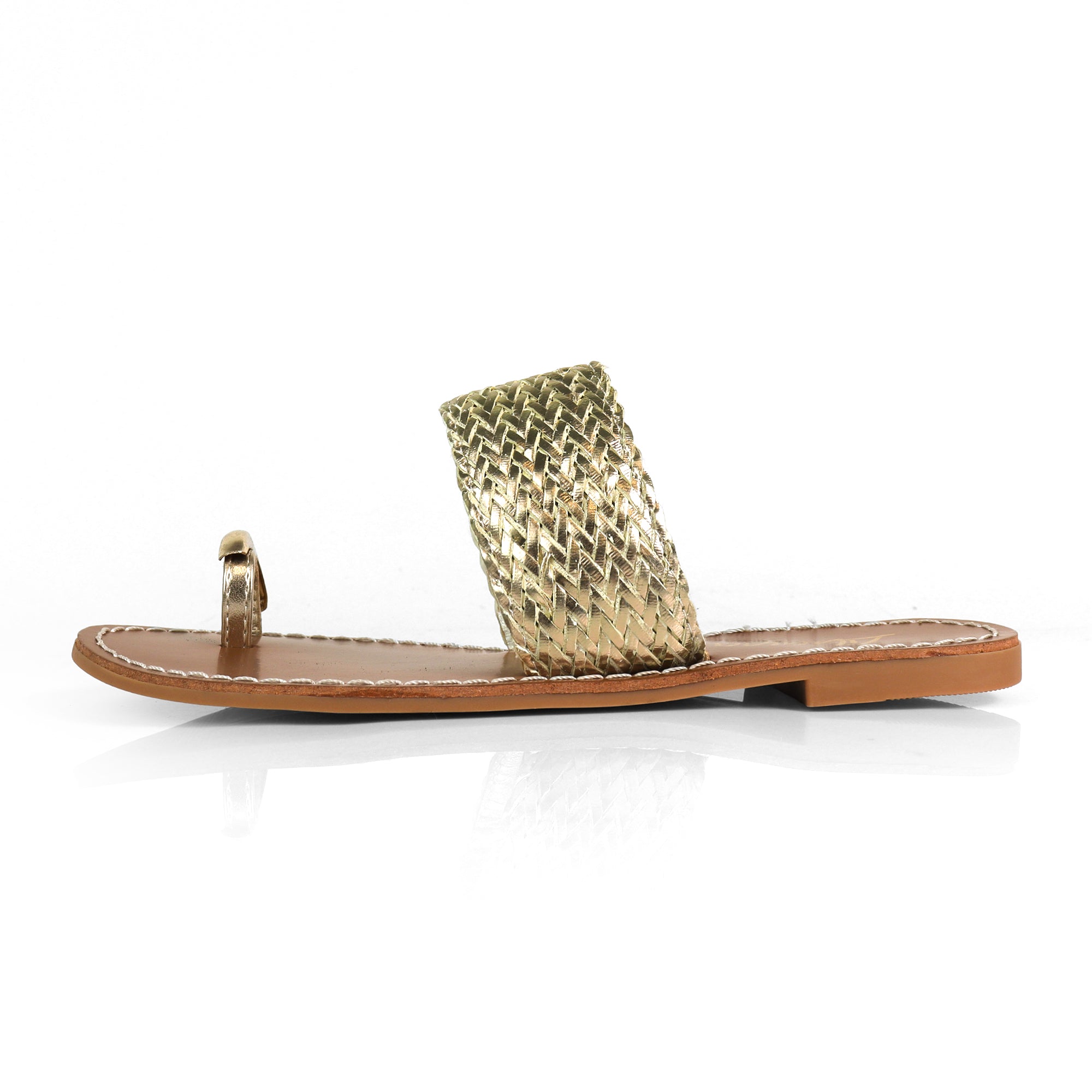 EILEEN-1 WOVEN STRAP TOE RING DESIGN W/FLAT SANDAL GOLD