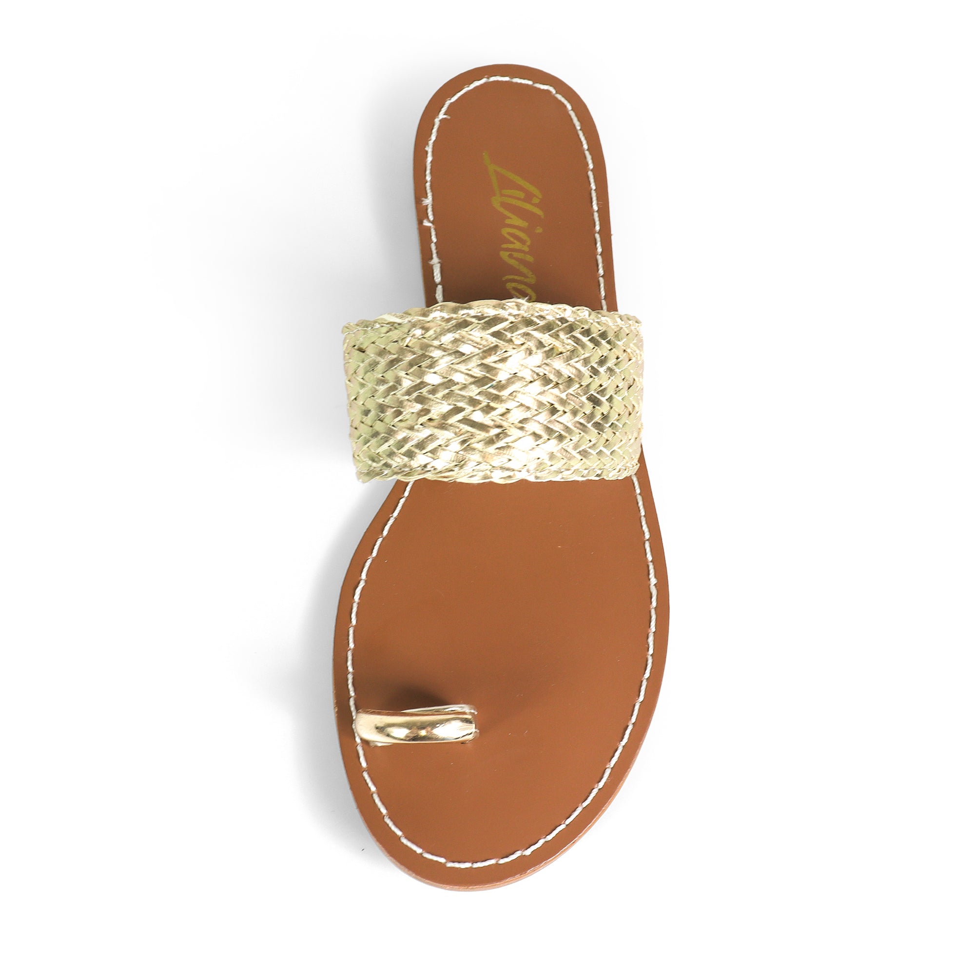 EILEEN-1 WOVEN STRAP TOE RING DESIGN W/FLAT SANDAL GOLD