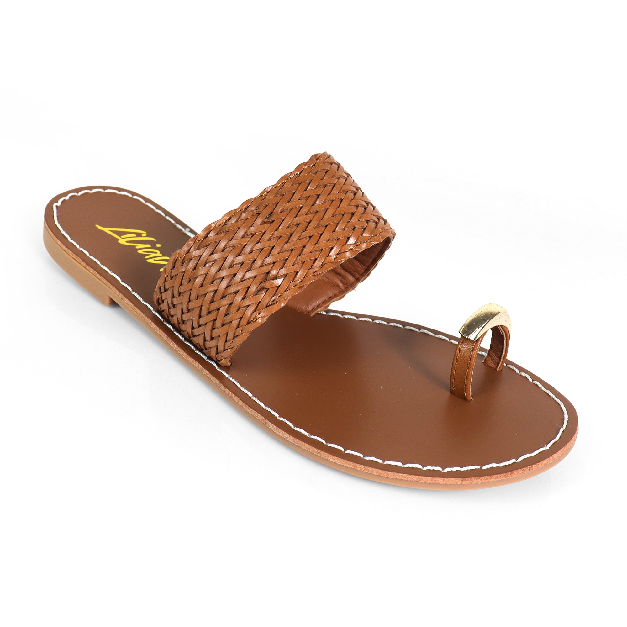 EILEEN-1 WOVEN STRAP TOE RING DESIGN W/FLAT SANDAL TAN