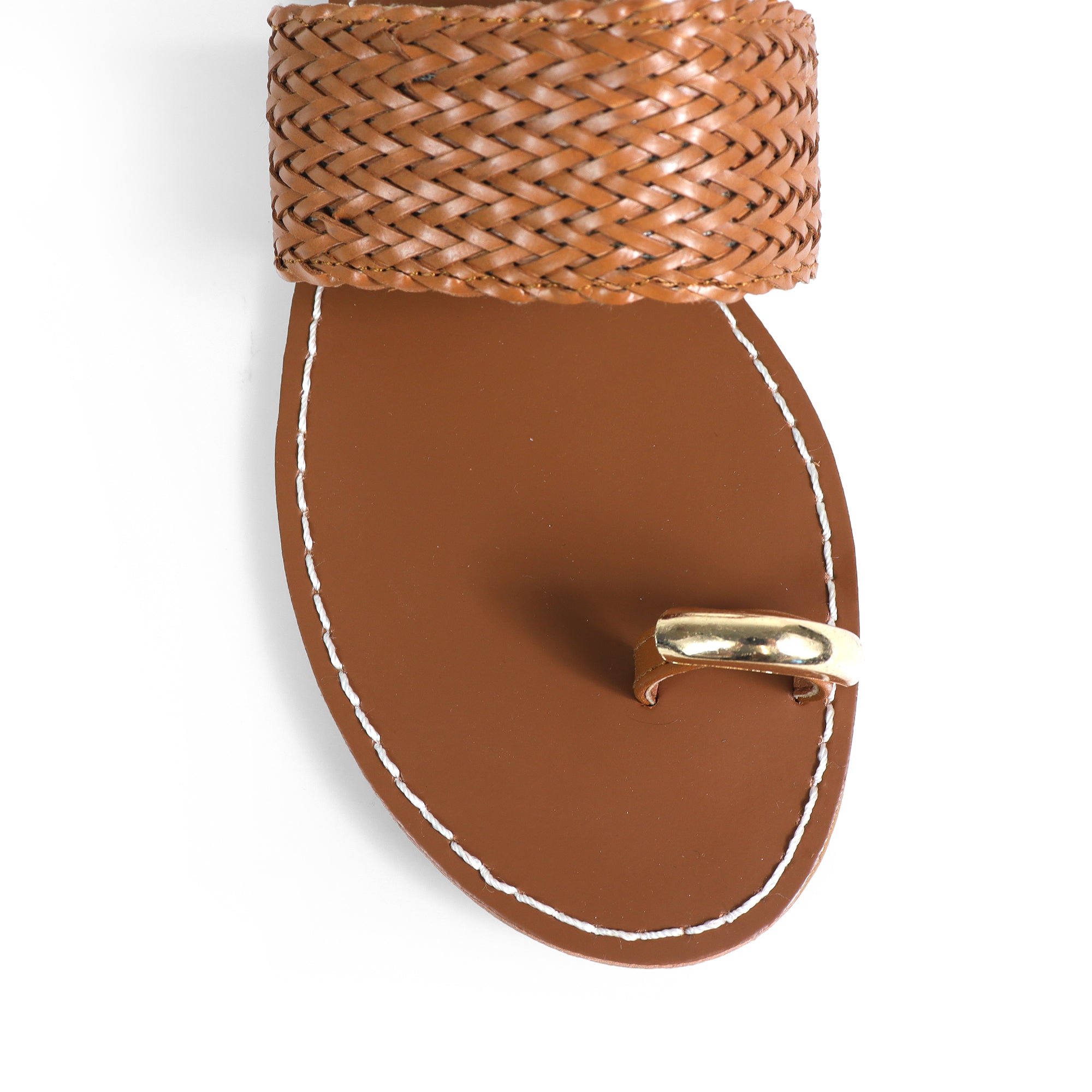 EILEEN-1 WOVEN STRAP TOE RING DESIGN W/FLAT SANDAL TAN