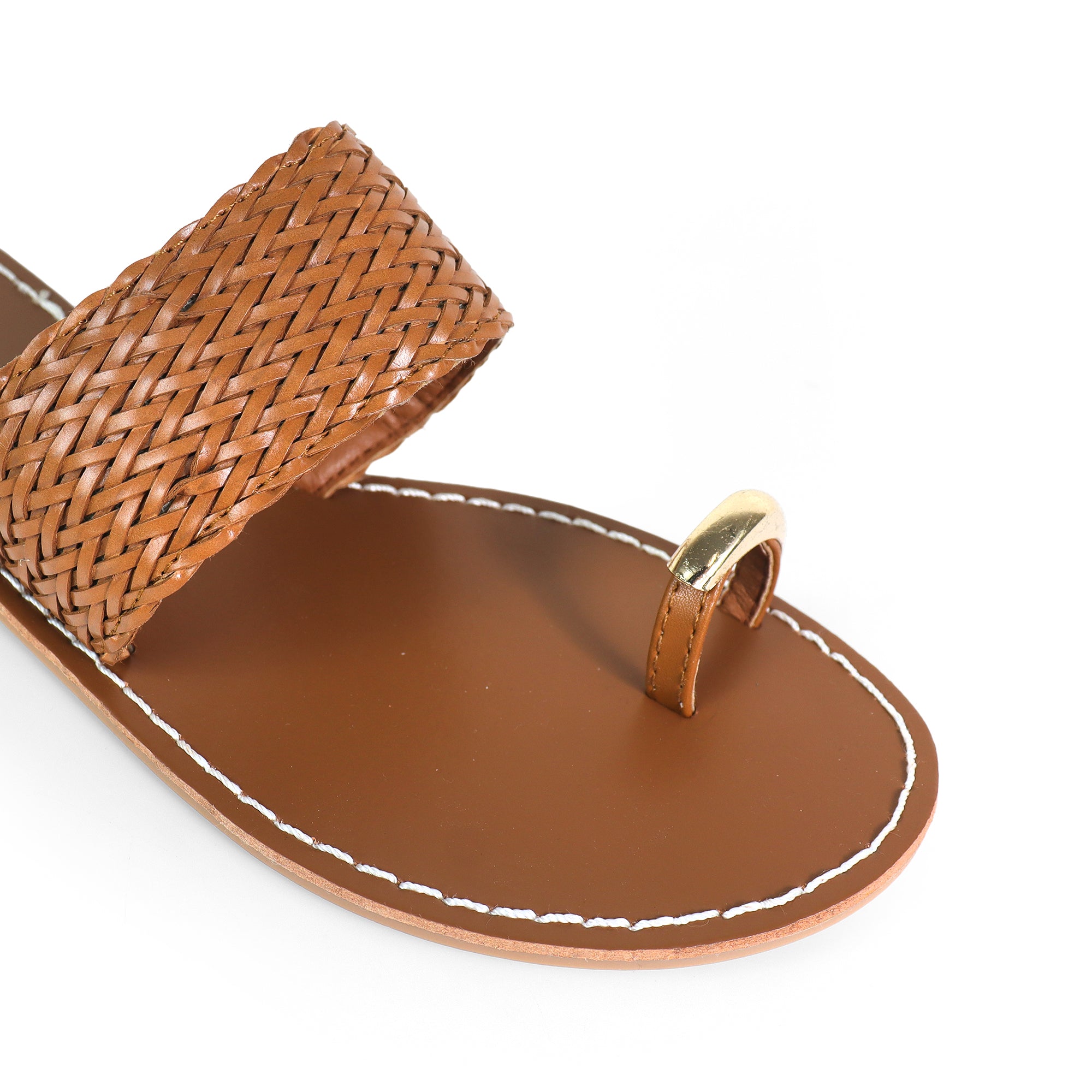 EILEEN-1 WOVEN STRAP TOE RING DESIGN W/FLAT SANDAL TAN