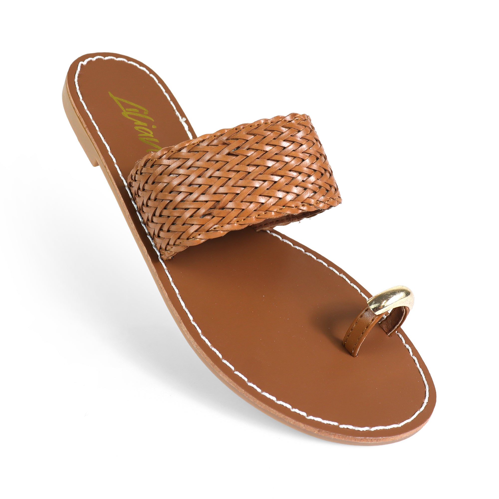 EILEEN-1 WOVEN STRAP TOE RING DESIGN W/FLAT SANDAL TAN