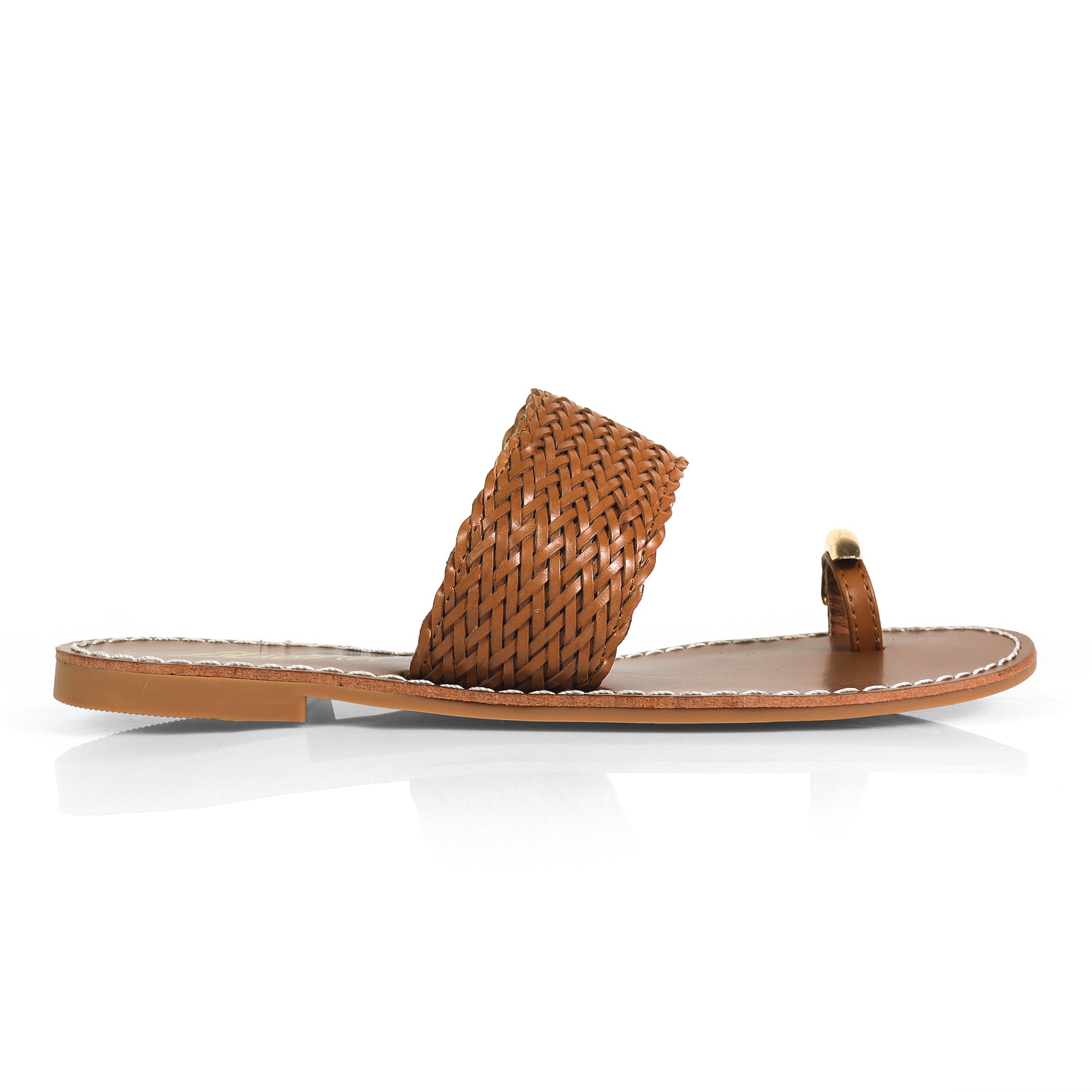 EILEEN-1 WOVEN STRAP TOE RING DESIGN W/FLAT SANDAL TAN