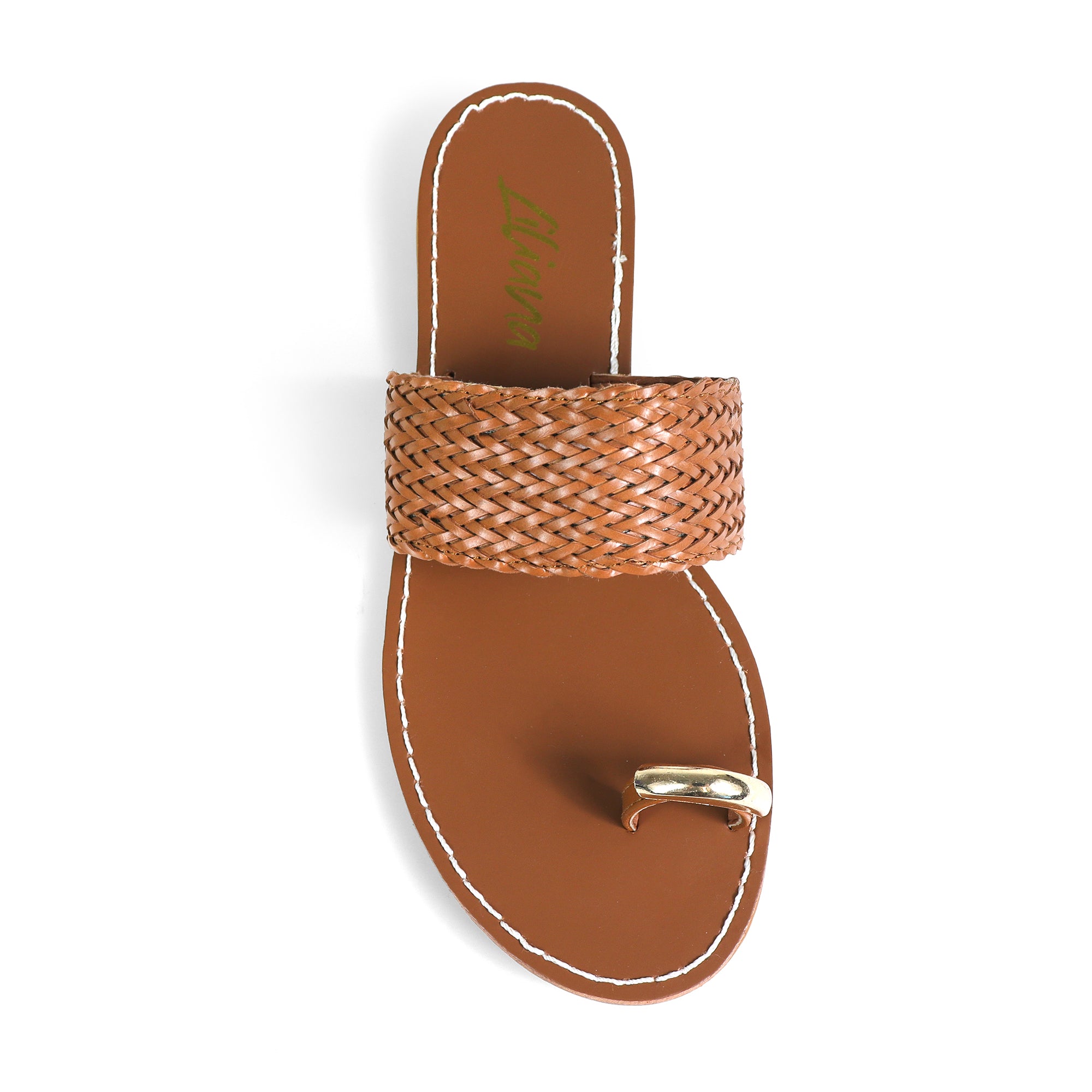 EILEEN-1 WOVEN STRAP TOE RING DESIGN W/FLAT SANDAL TAN