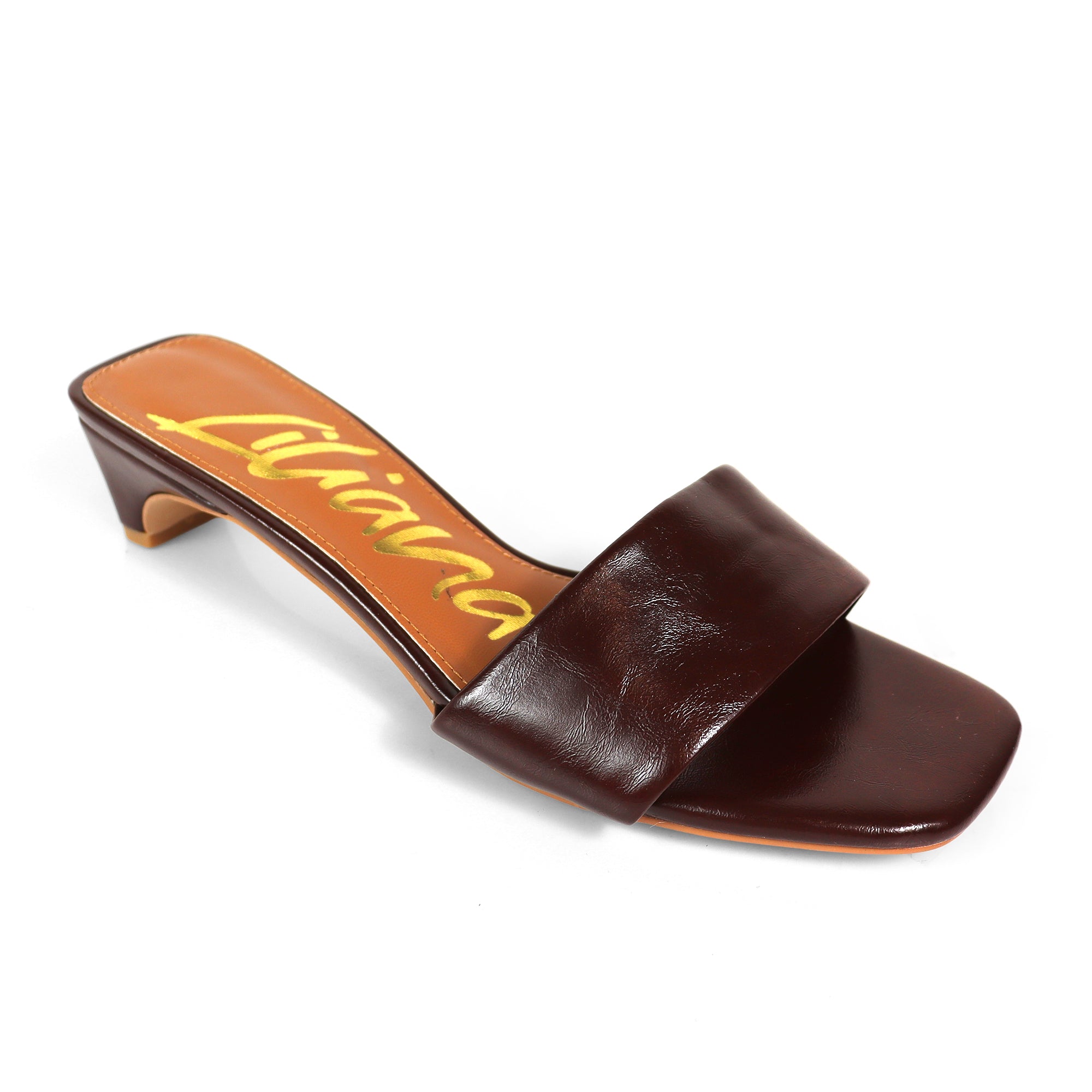 ELAINNY-1 TRANSPARENT CLEAR UPPER MULE W/ KITTEN HEEL CHOCOLATE