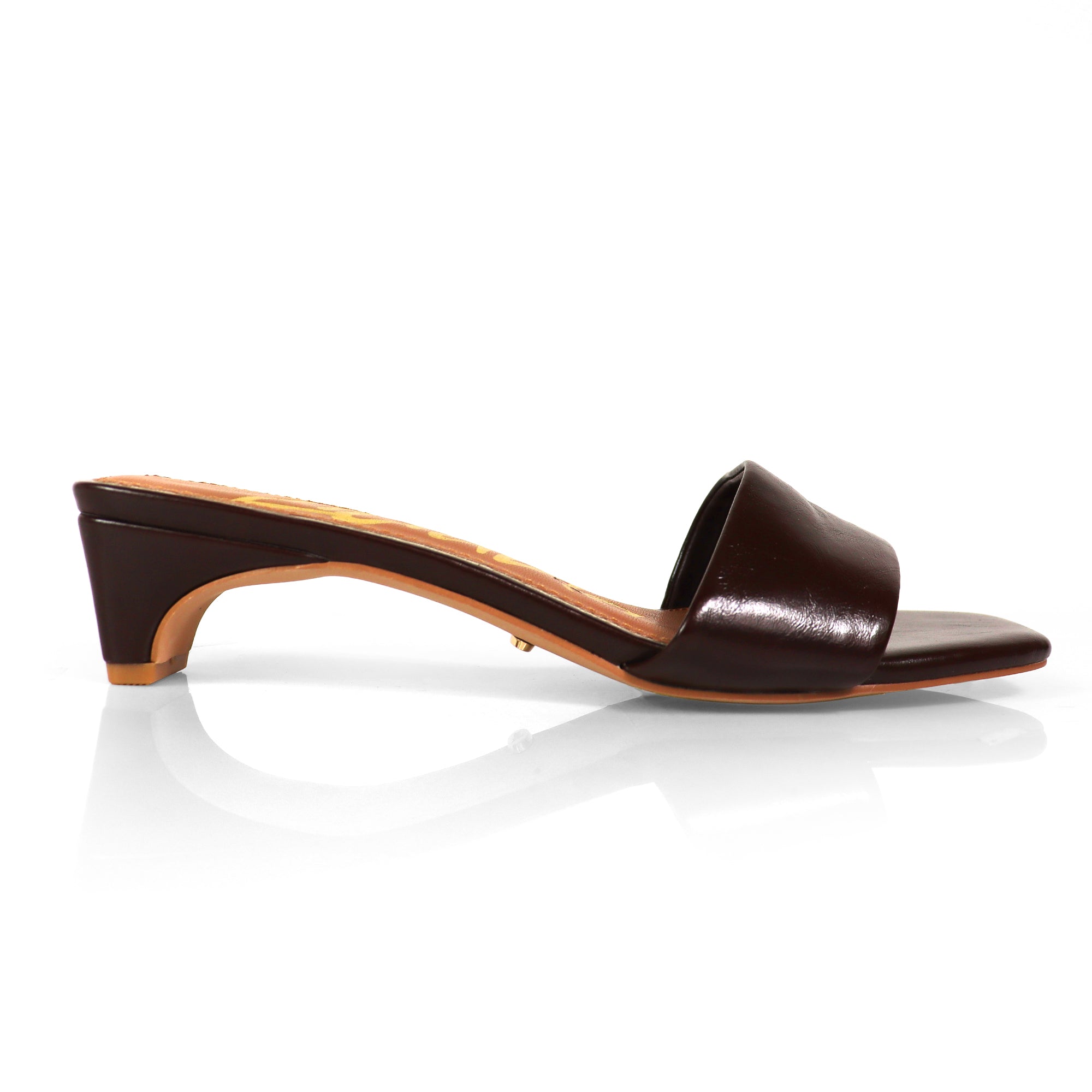 ELAINNY-1 TRANSPARENT CLEAR UPPER MULE W/ KITTEN HEEL CHOCOLATE