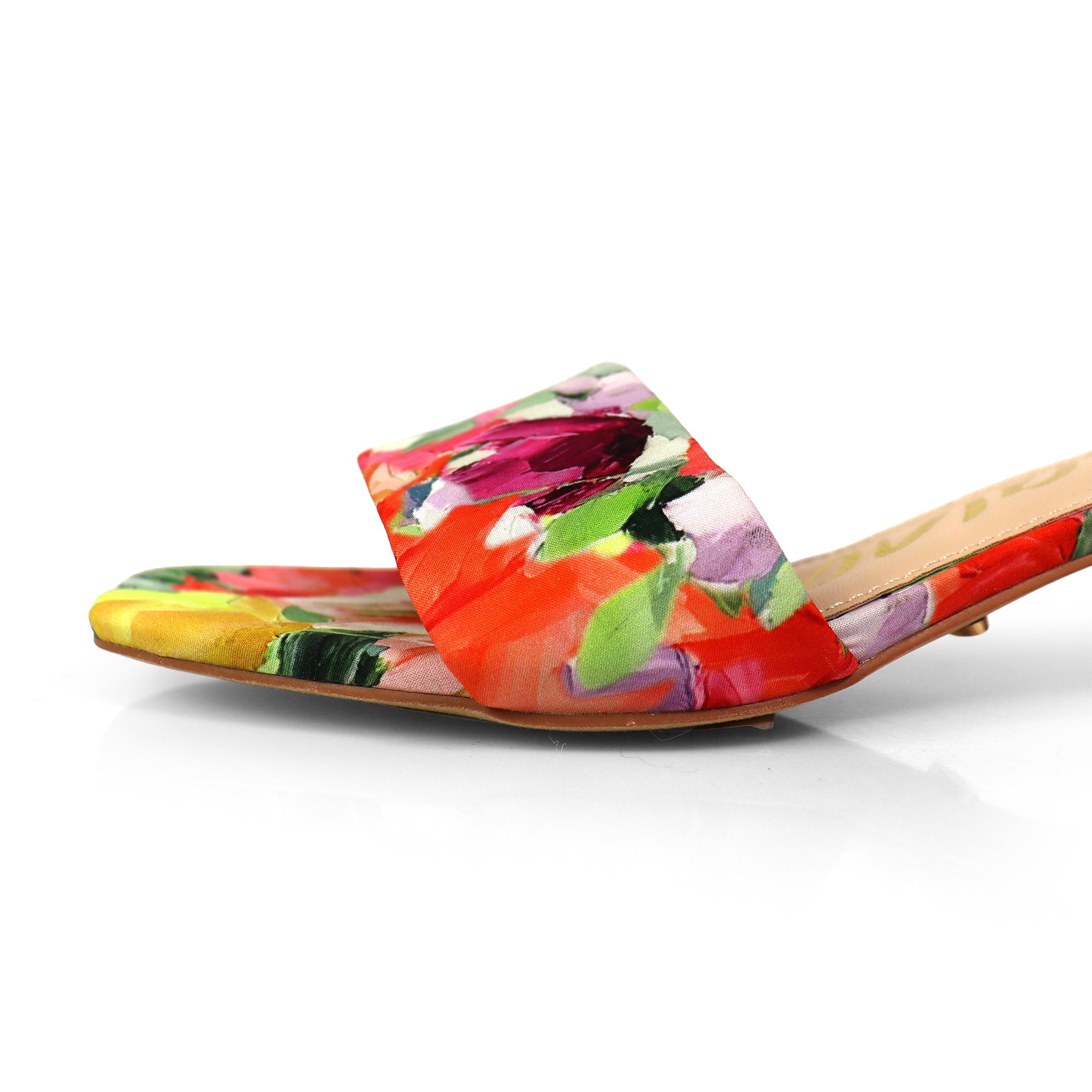 ELAINNY-1 TRANSPARENT CLEAR UPPER MULE W/ KITTEN HEEL FLORAL