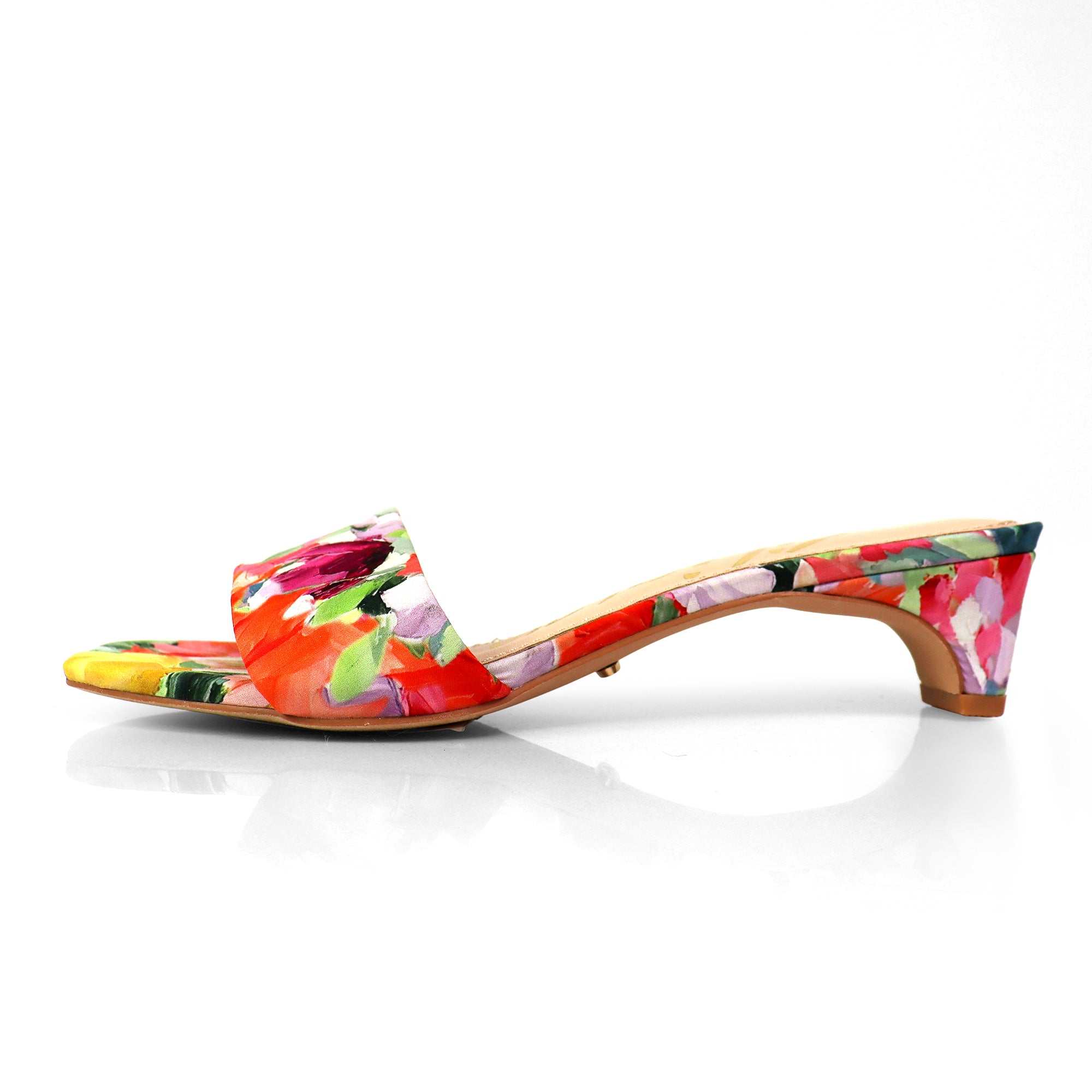ELAINNY-1 TRANSPARENT CLEAR UPPER MULE W/ KITTEN HEEL FLORAL