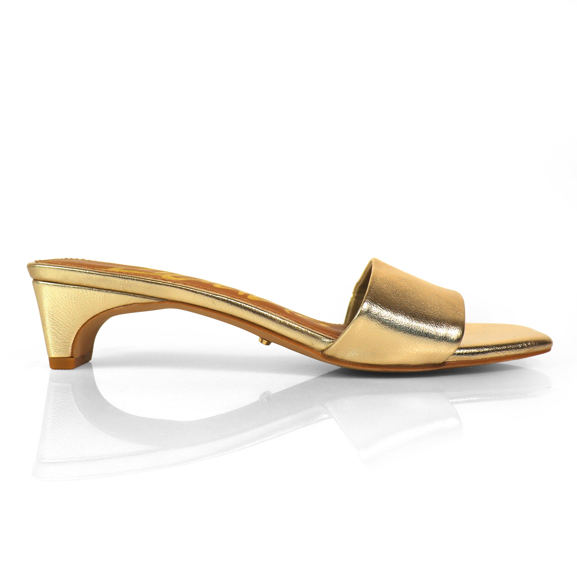 ELAINNY-1 TRANSPARENT CLEAR UPPER MULE W/ KITTEN HEEL GOLD