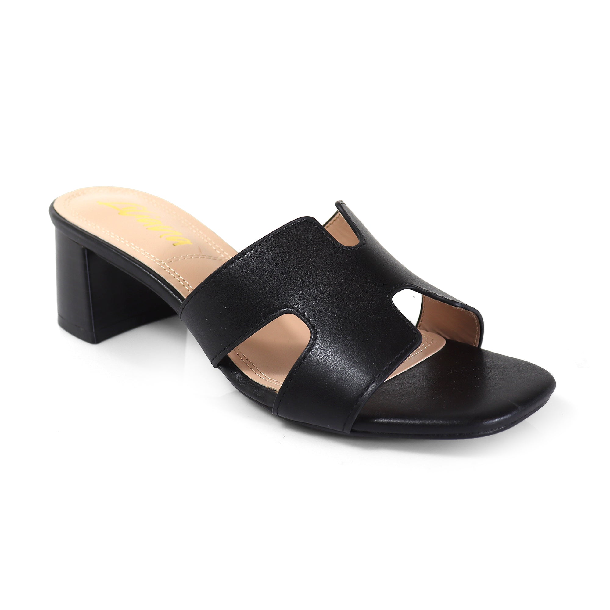 ELENA-1 ALMOND OPEN TOE MID HIGH HEEL BLACK