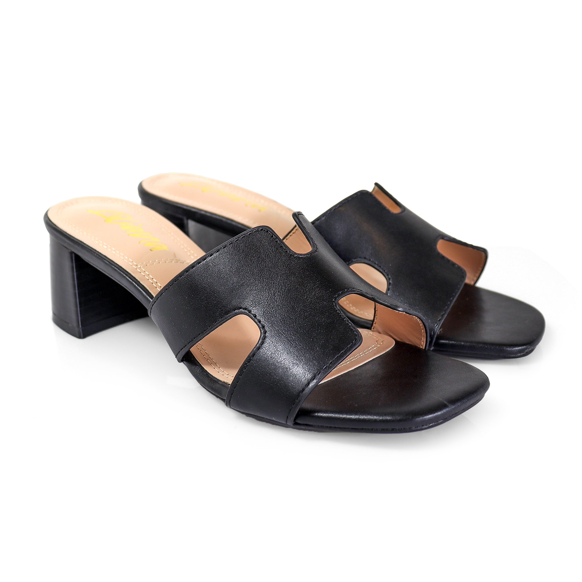 ELENA-1 ALMOND OPEN TOE MID HIGH HEEL BLACK