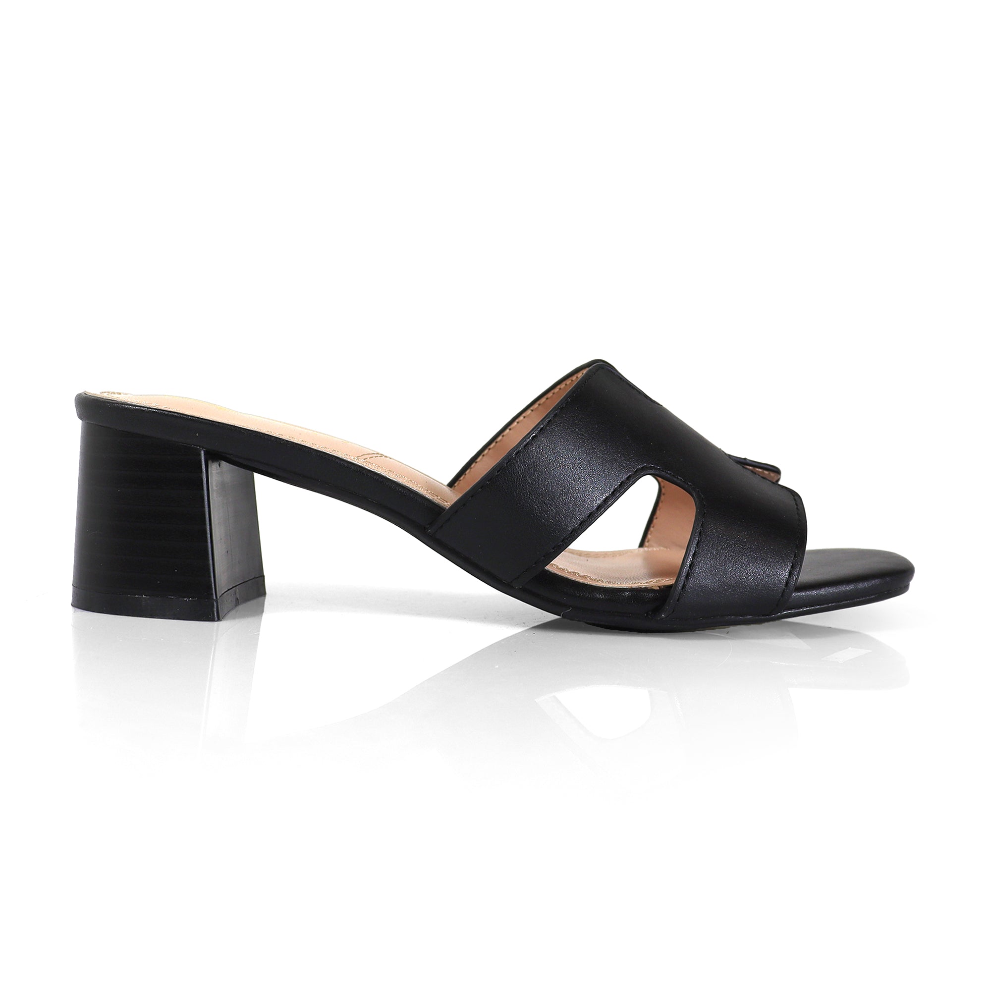 ELENA-1 ALMOND OPEN TOE MID HIGH HEEL BLACK