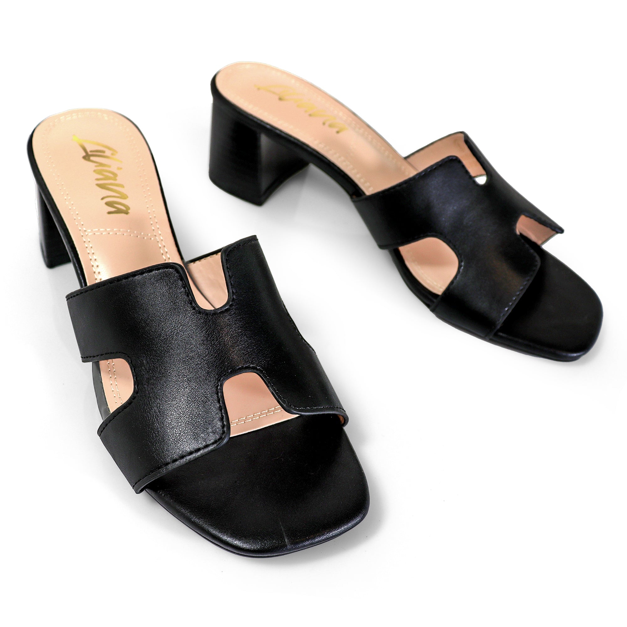 ELENA-1 ALMOND OPEN TOE MID HIGH HEEL BLACK