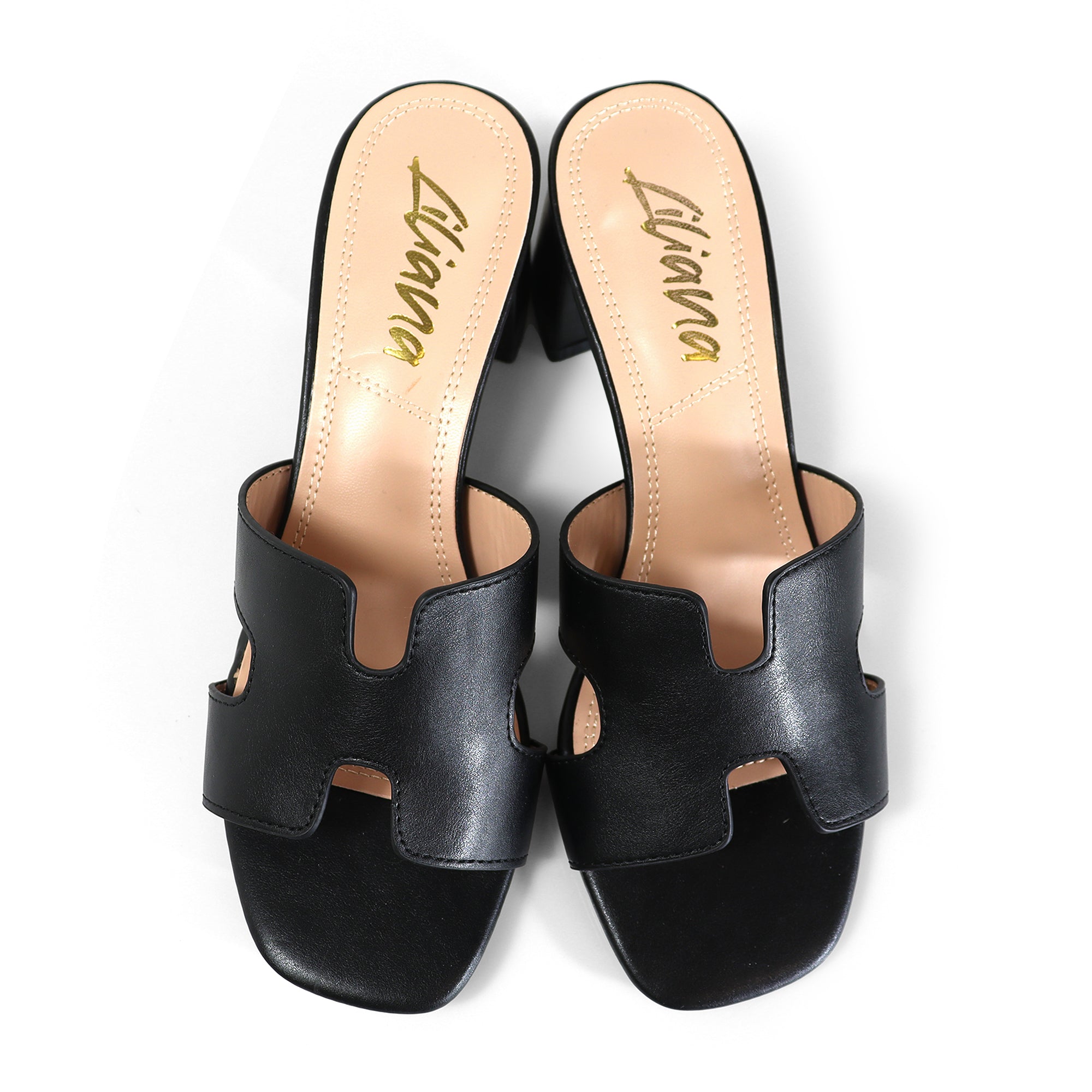 ELENA-1 ALMOND OPEN TOE MID HIGH HEEL BLACK