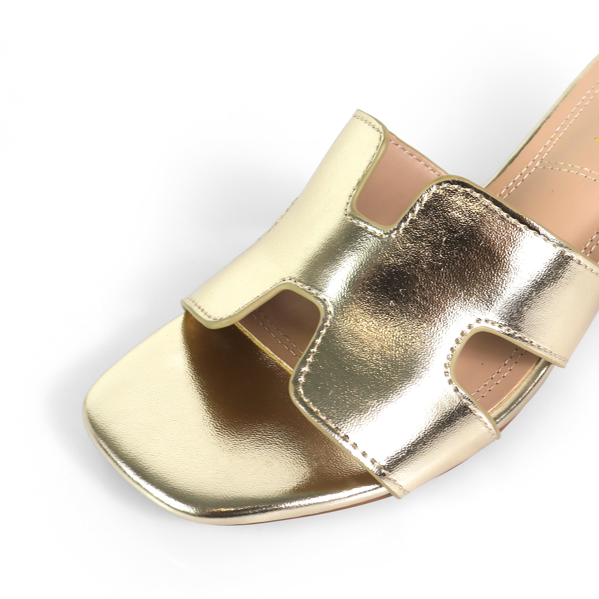 ELENA-1 ALMOND OPEN TOE MID HIGH HEEL GOLD