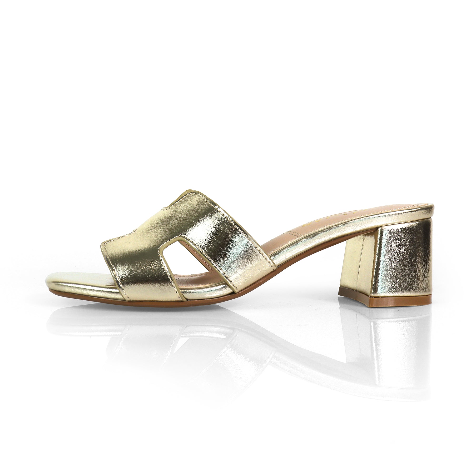 ELENA-1 ALMOND OPEN TOE MID HIGH HEEL GOLD