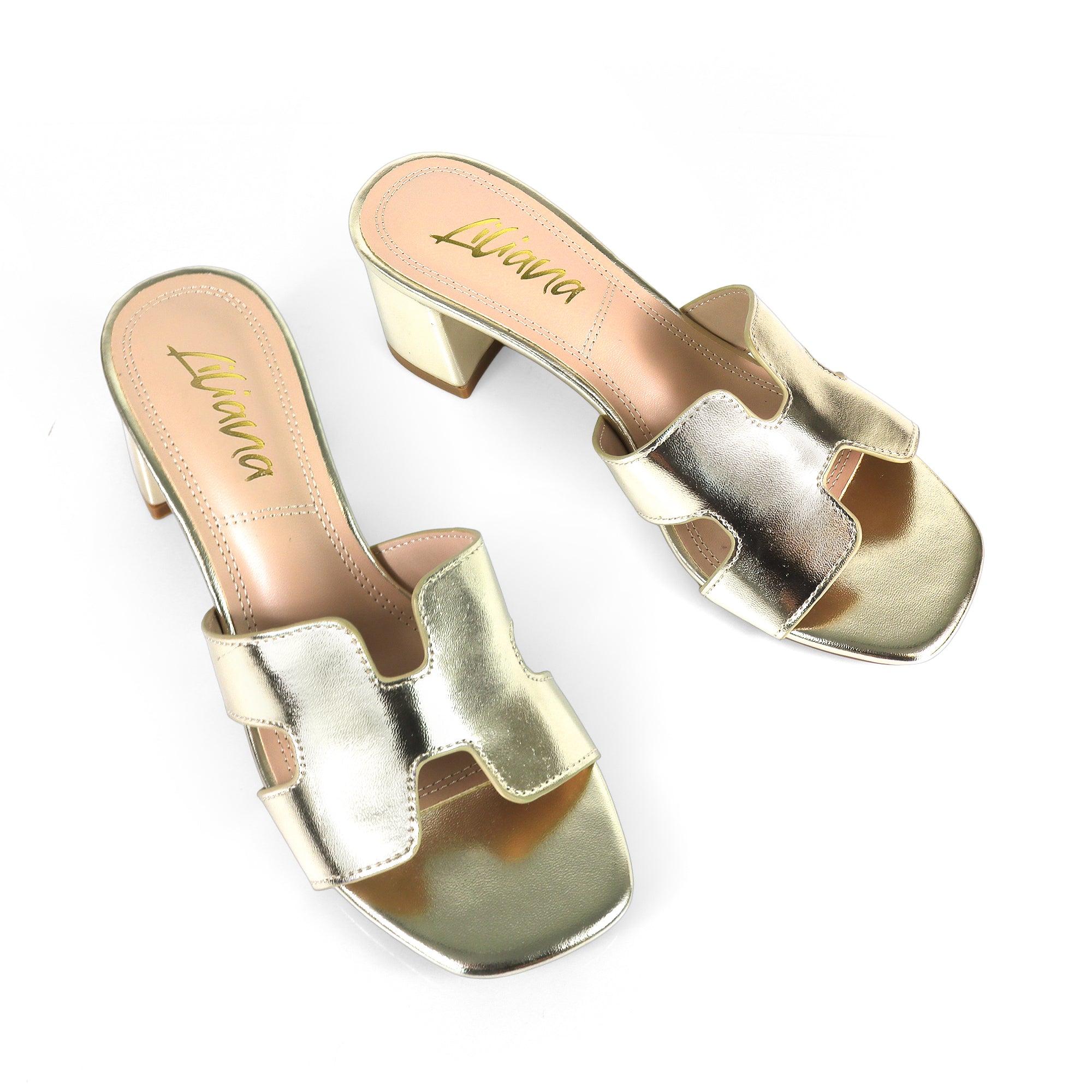 ELENA-1 ALMOND OPEN TOE MID HIGH HEEL GOLD