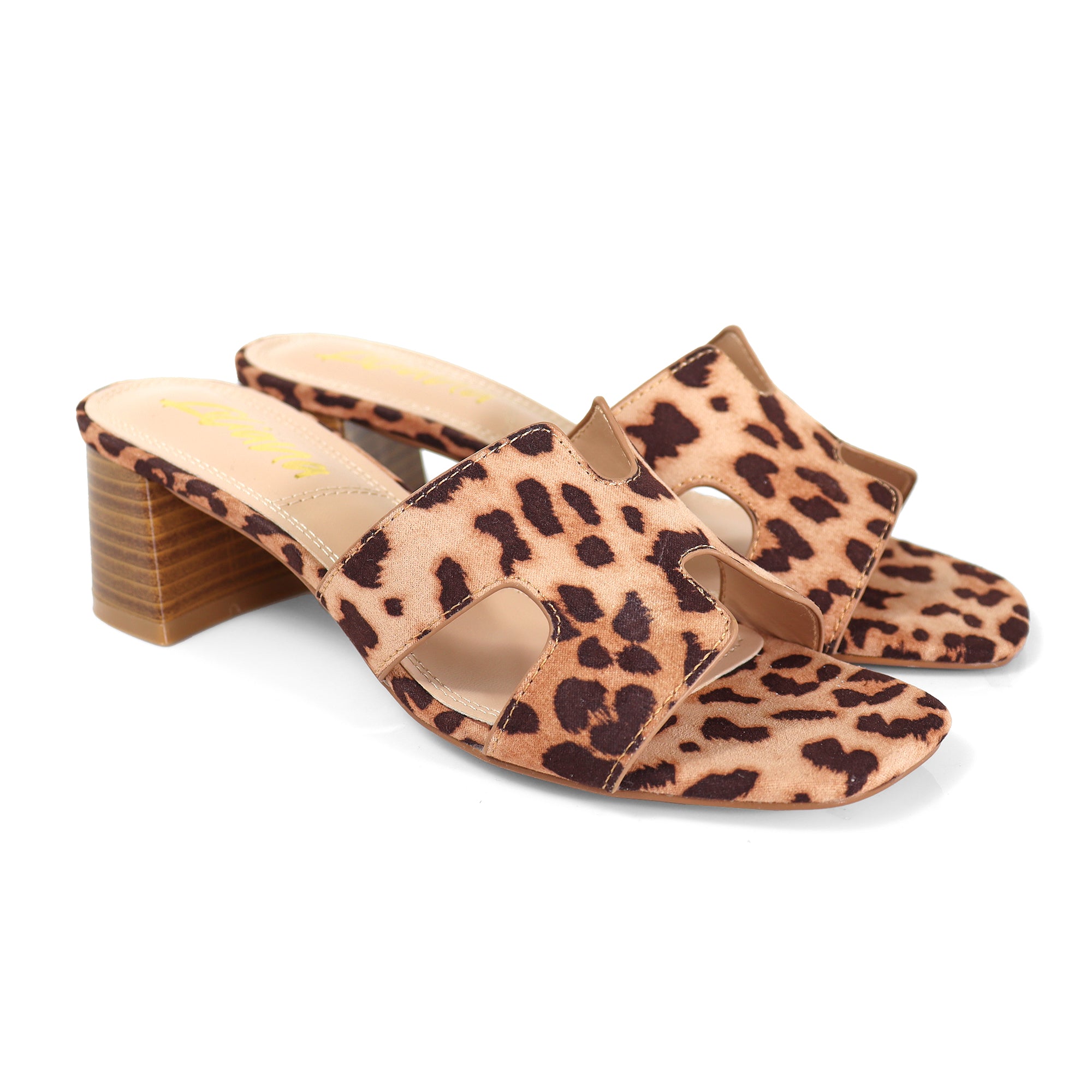 ELENA-1 ALMOND OPEN TOE MID HIGH HEEL LEOPARD