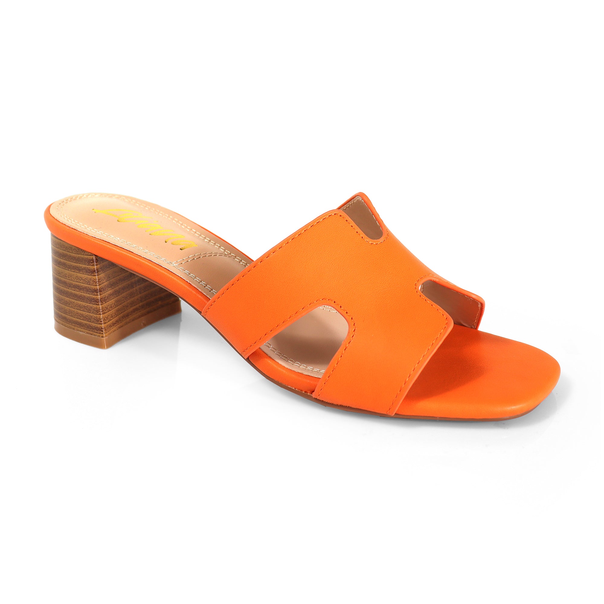 ELENA-1 ALMOND OPEN TOE MID HIGH HEEL ORANGE