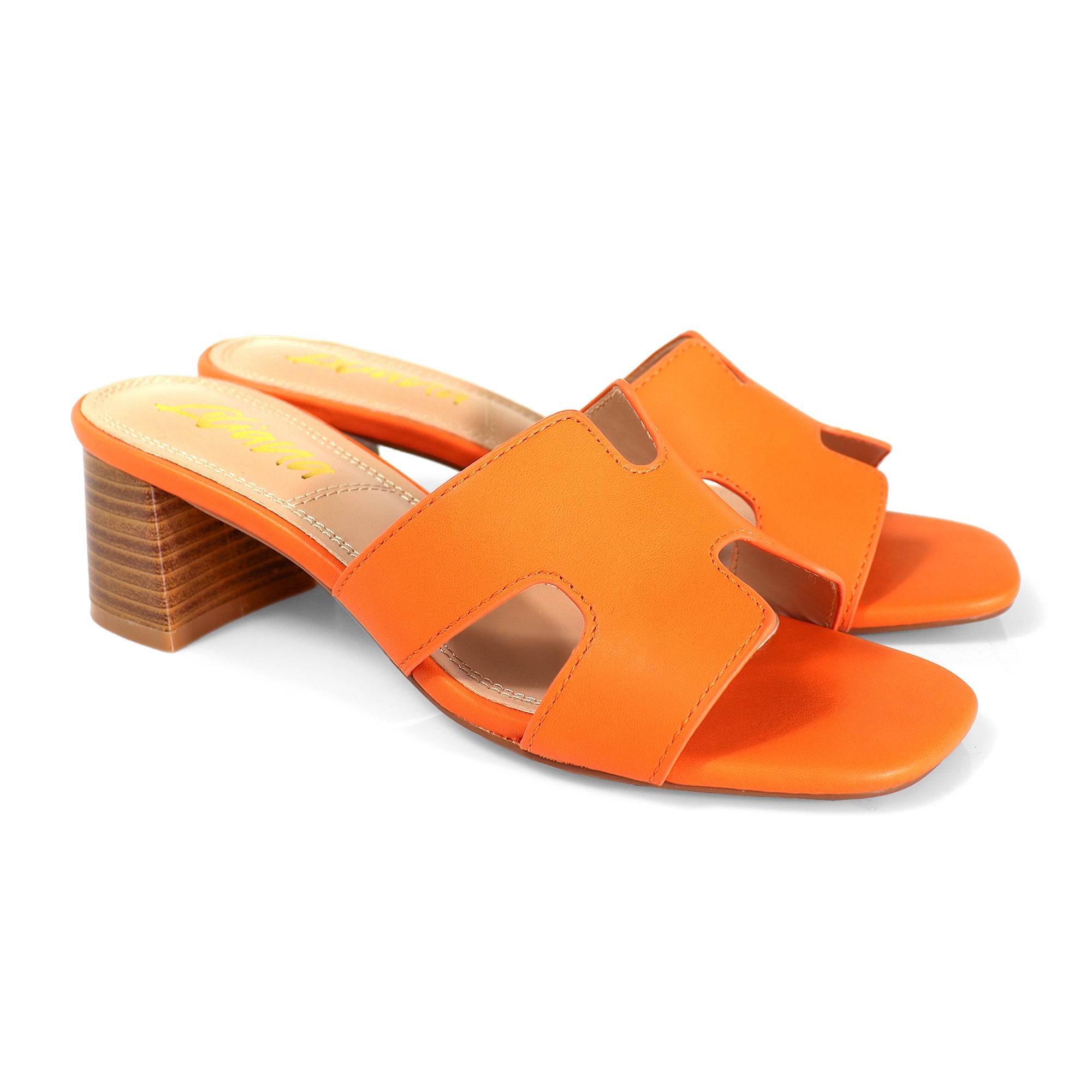 ELENA-1 ALMOND OPEN TOE MID HIGH HEEL ORANGE