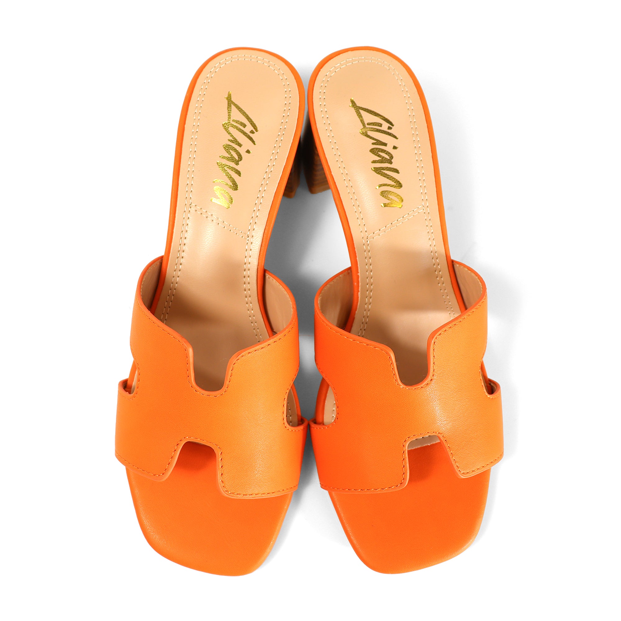 ELENA-1 ALMOND OPEN TOE MID HIGH HEEL ORANGE
