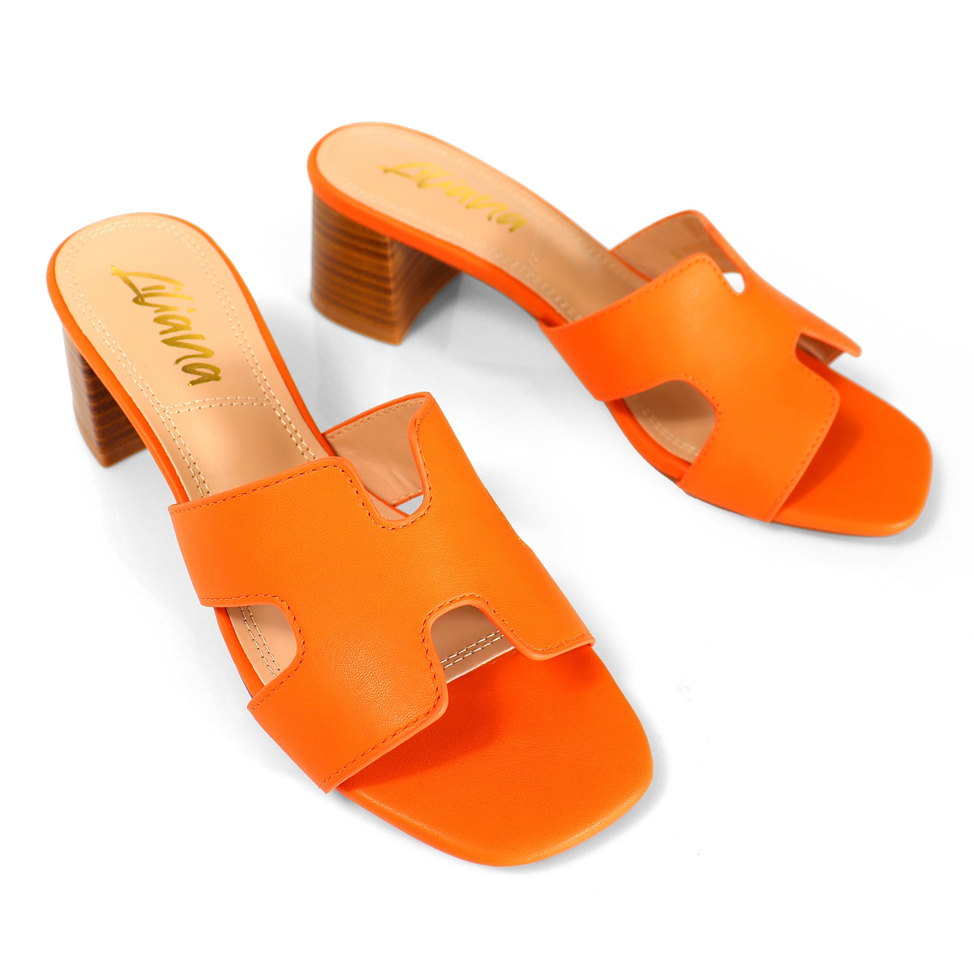 ELENA-1 ALMOND OPEN TOE MID HIGH HEEL ORANGE