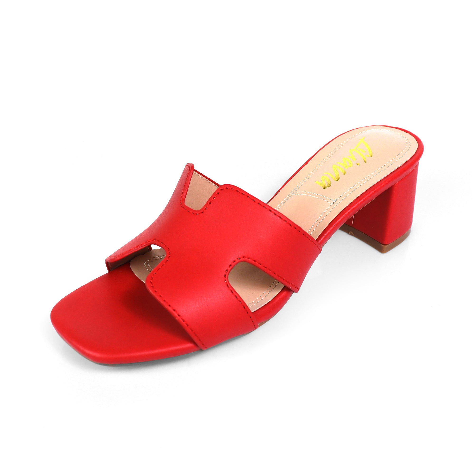 ELENA-1 ALMOND OPEN TOE MID HIGH HEEL RED