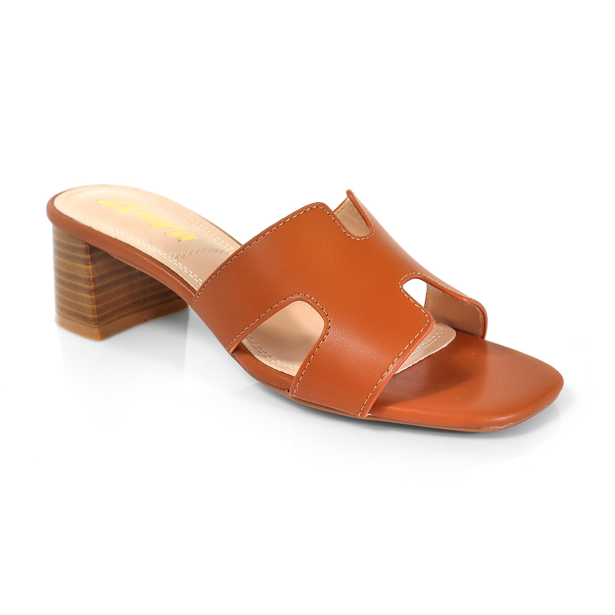 ELENA-1 ALMOND OPEN TOE MID HIGH HEEL TAN