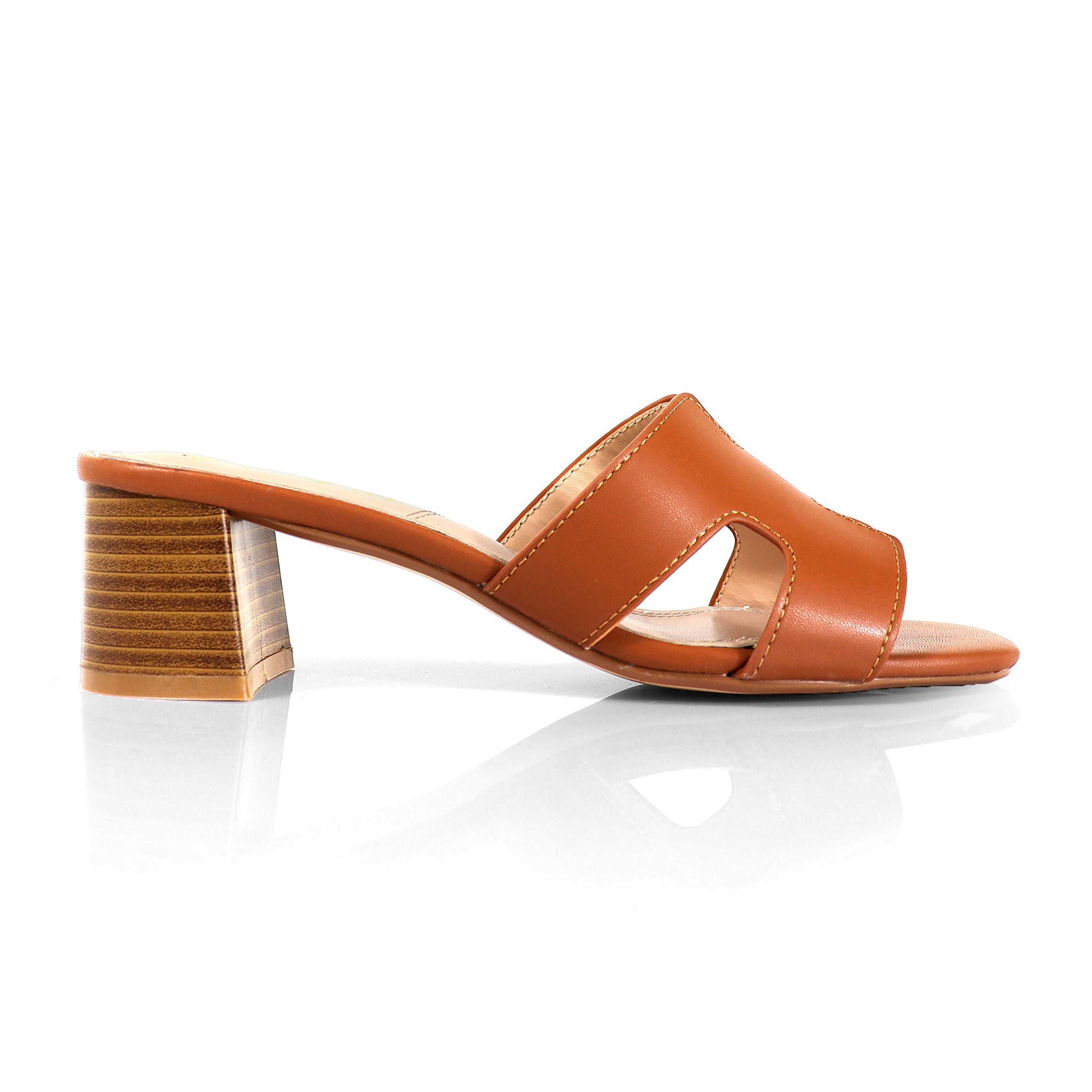 ELENA-1 ALMOND OPEN TOE MID HIGH HEEL TAN