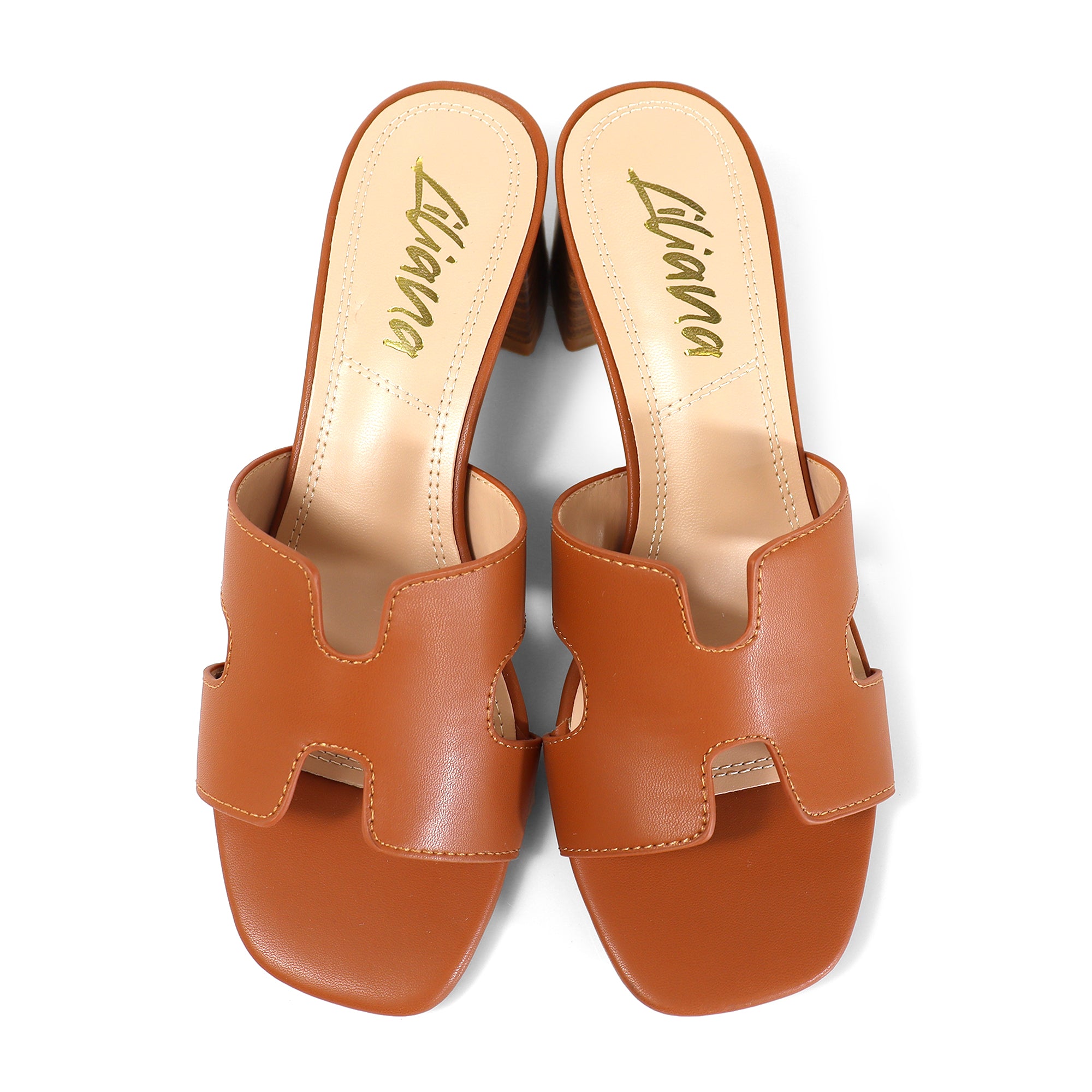 ELENA-1 ALMOND OPEN TOE MID HIGH HEEL TAN