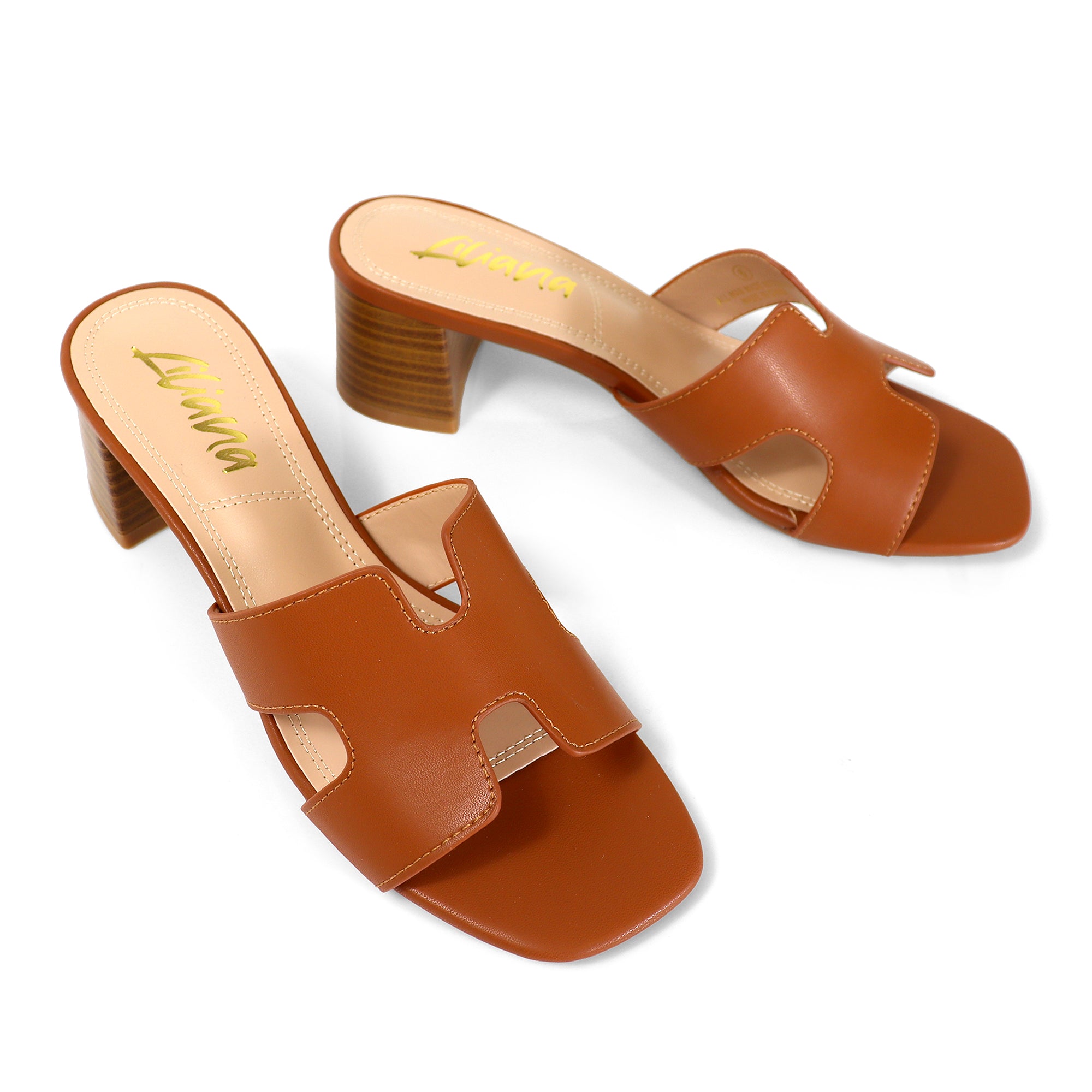 ELENA-1 ALMOND OPEN TOE MID HIGH HEEL TAN