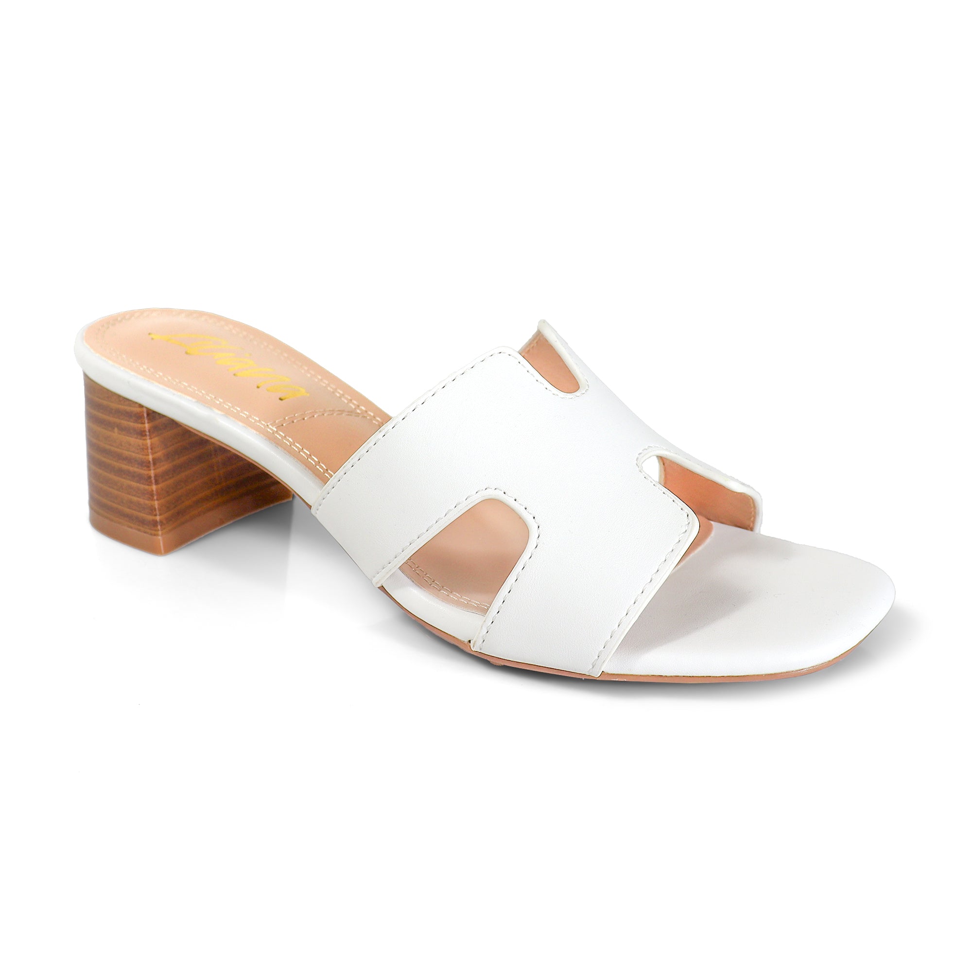 ELENA-1 ALMOND OPEN TOE MID HIGH HEEL WHITE