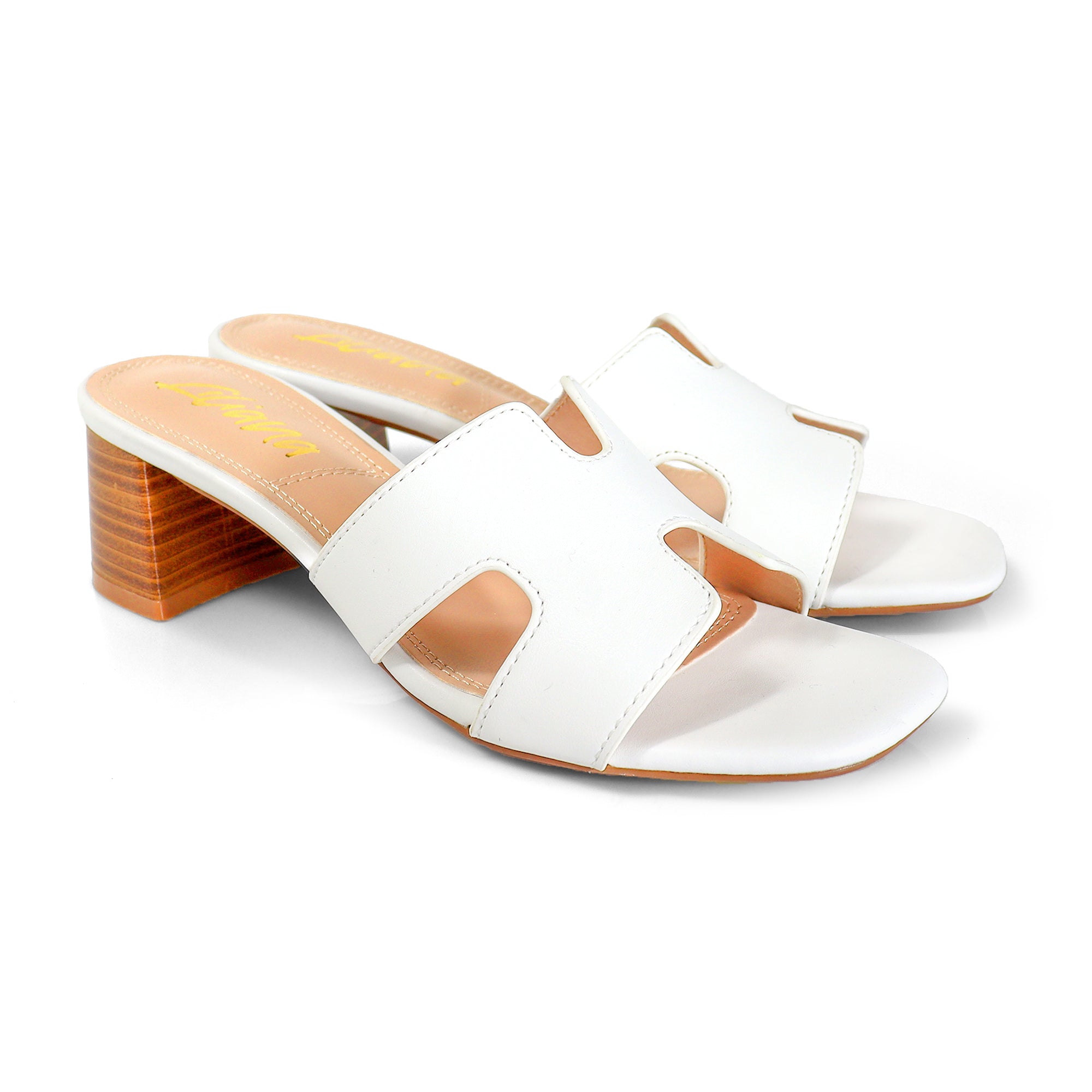 ELENA-1 ALMOND OPEN TOE MID HIGH HEEL WHITE