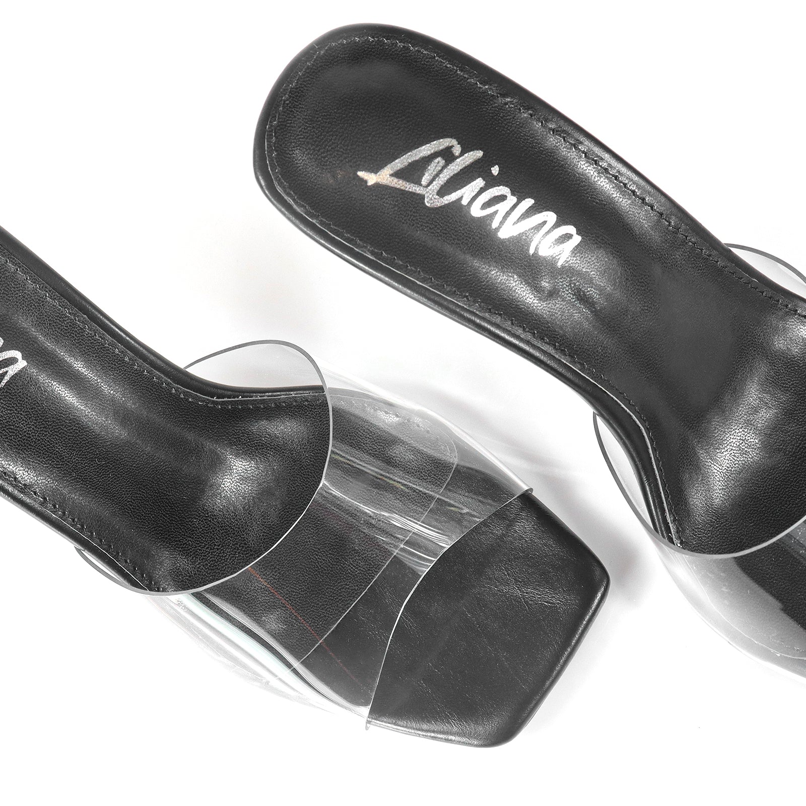ELISA-1 CLEAR STRAP W/ RECTANGULAR PRISM HEEL BLACK