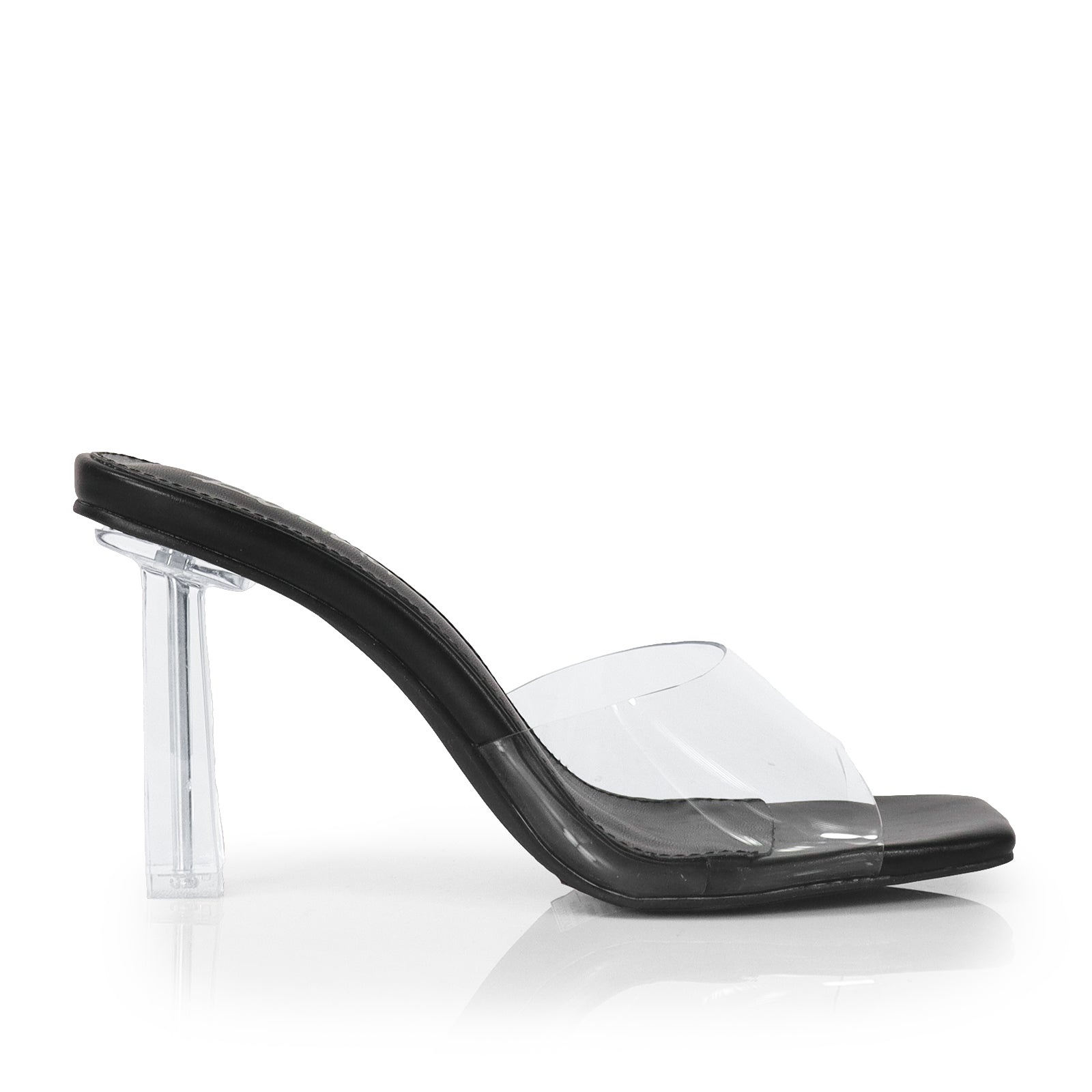 ELISA-1 CLEAR STRAP W/ RECTANGULAR PRISM HEEL BLACK