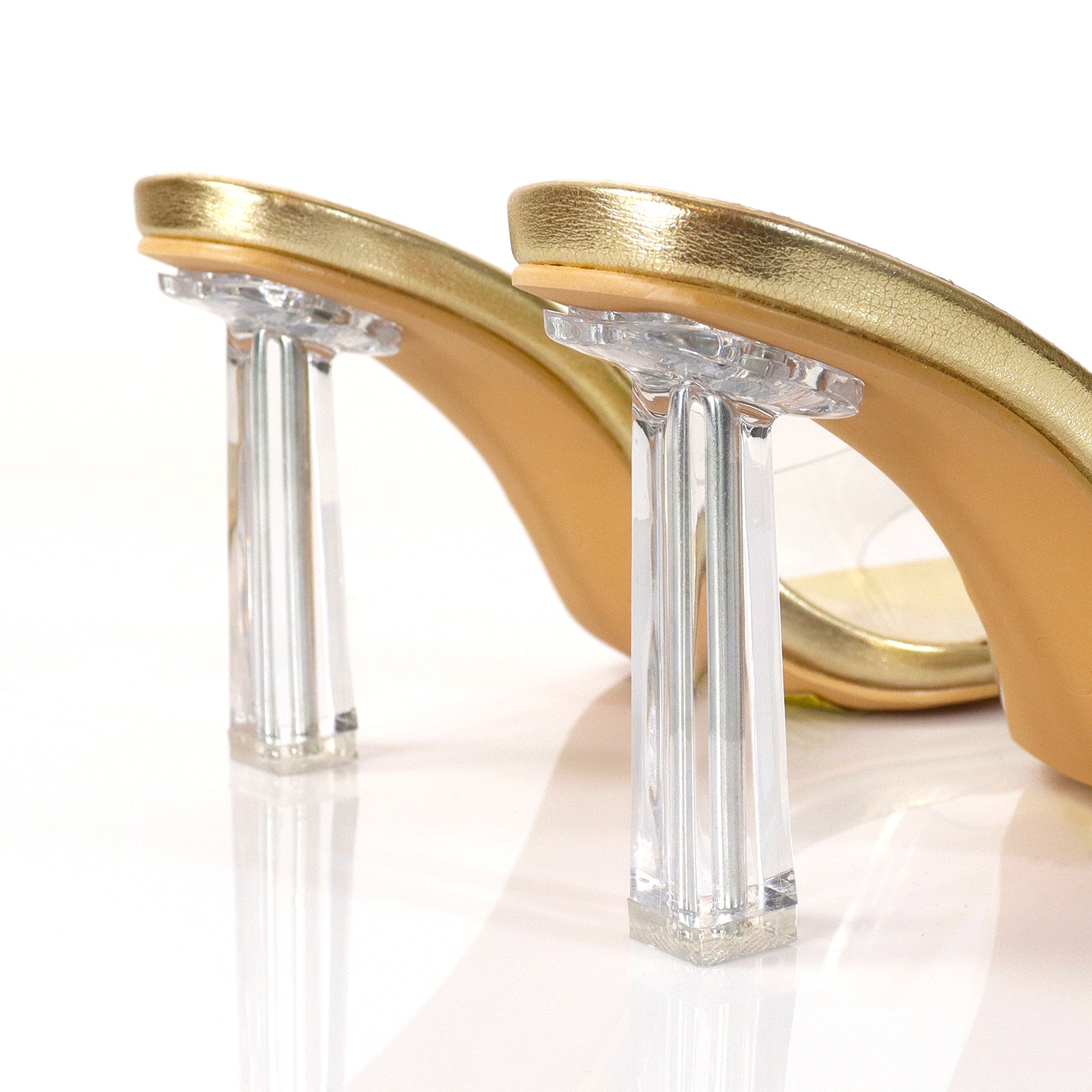 ELISA-1 CLEAR STRAP W/ RECTANGULAR PRISM HEEL GOLD