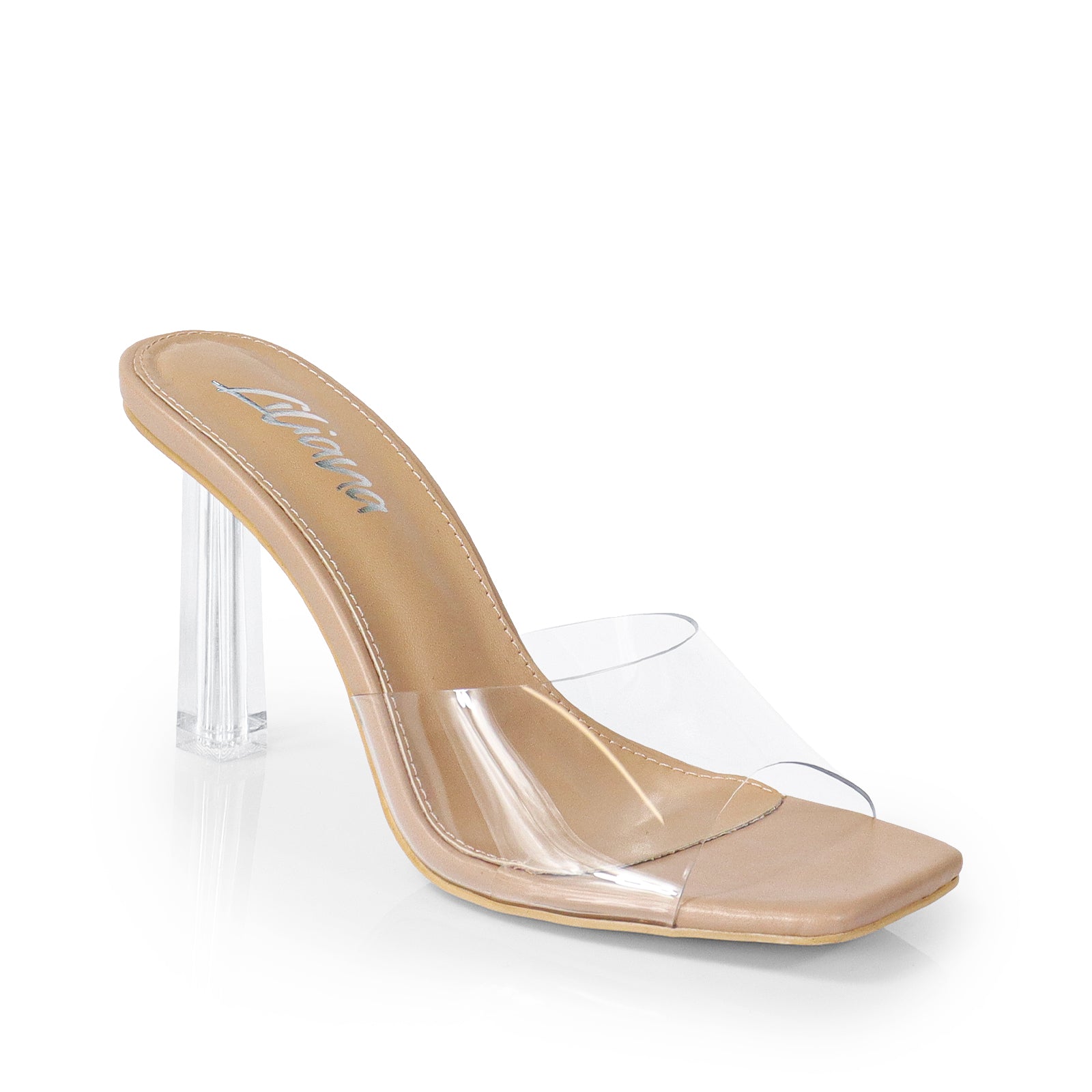 ELISA-1 CLEAR STRAP W/ RECTANGULAR PRISM HEEL NUDE