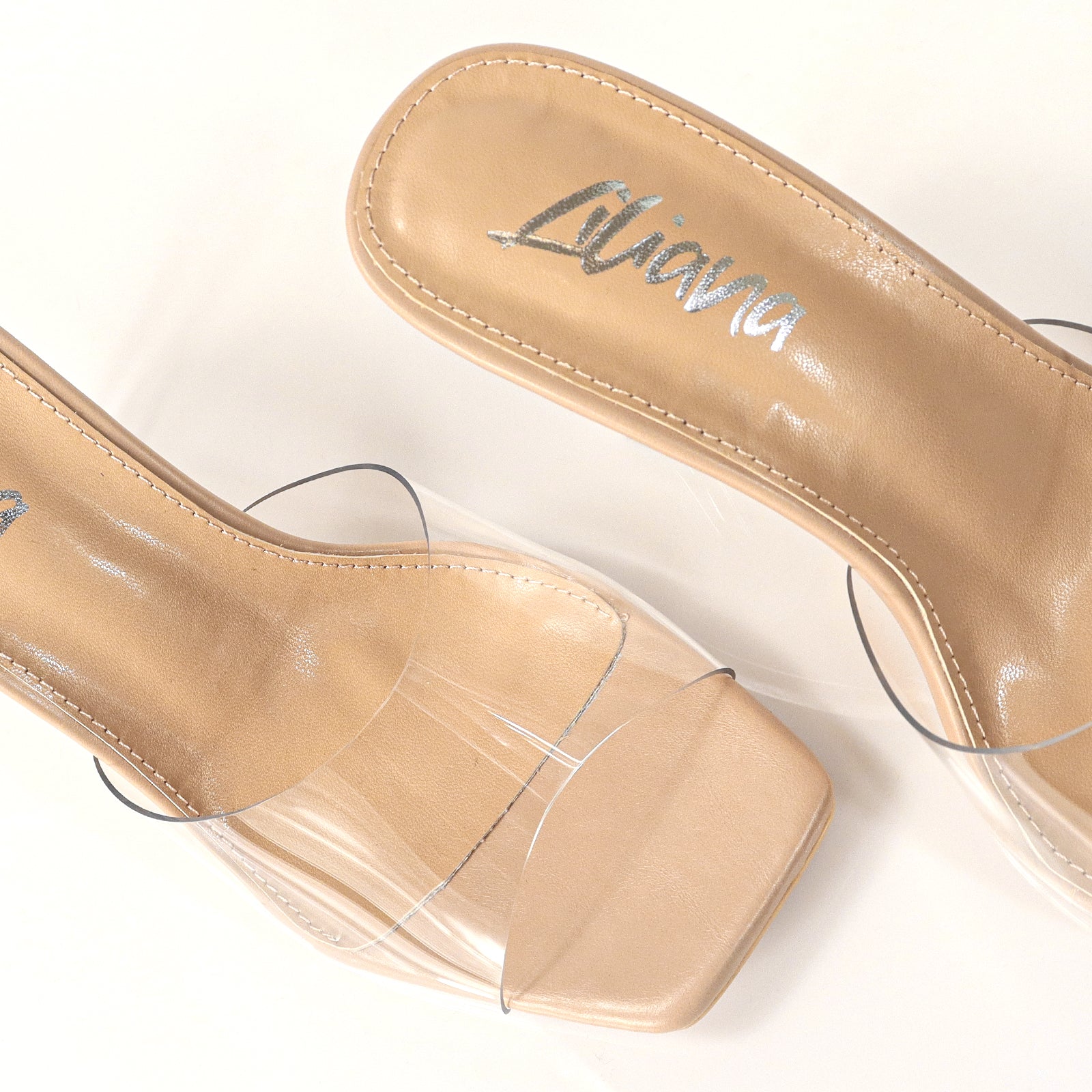 ELISA-1 CLEAR STRAP W/ RECTANGULAR PRISM HEEL NUDE