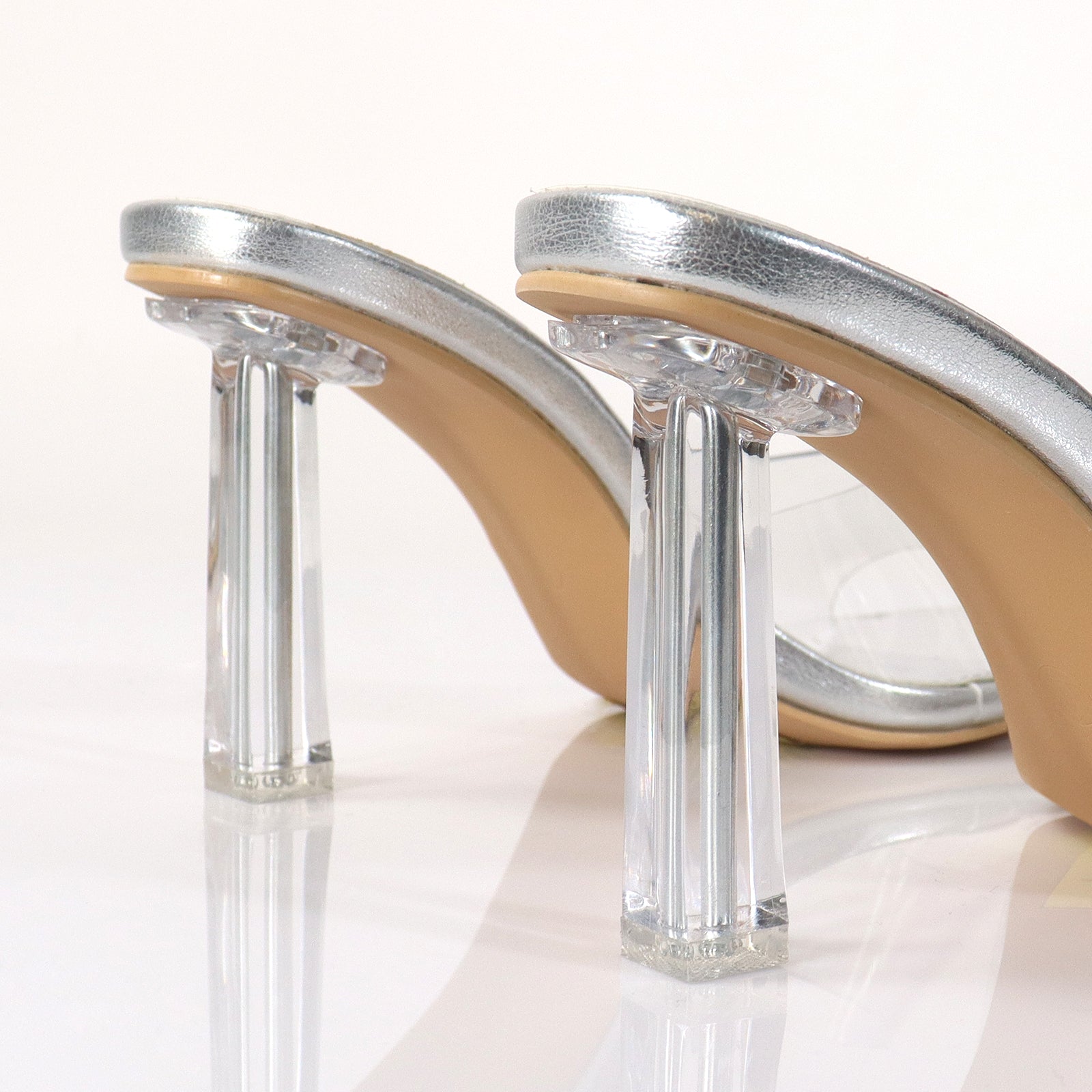 ELISA-1 CLEAR STRAP W/ RECTANGULAR PRISM HEEL SILV