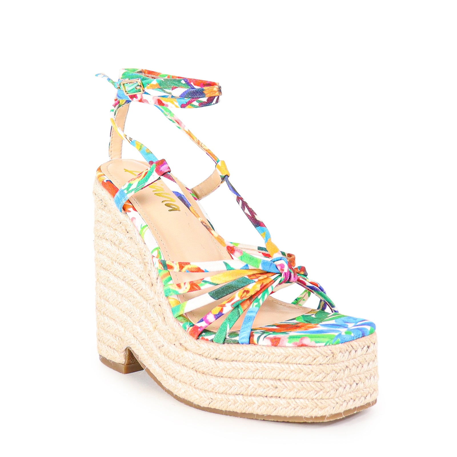 ELLY-2 ANCKLE WARP TIE UP SANDAL WITH ESPADDRILLE WEDGE-MULTIPLE