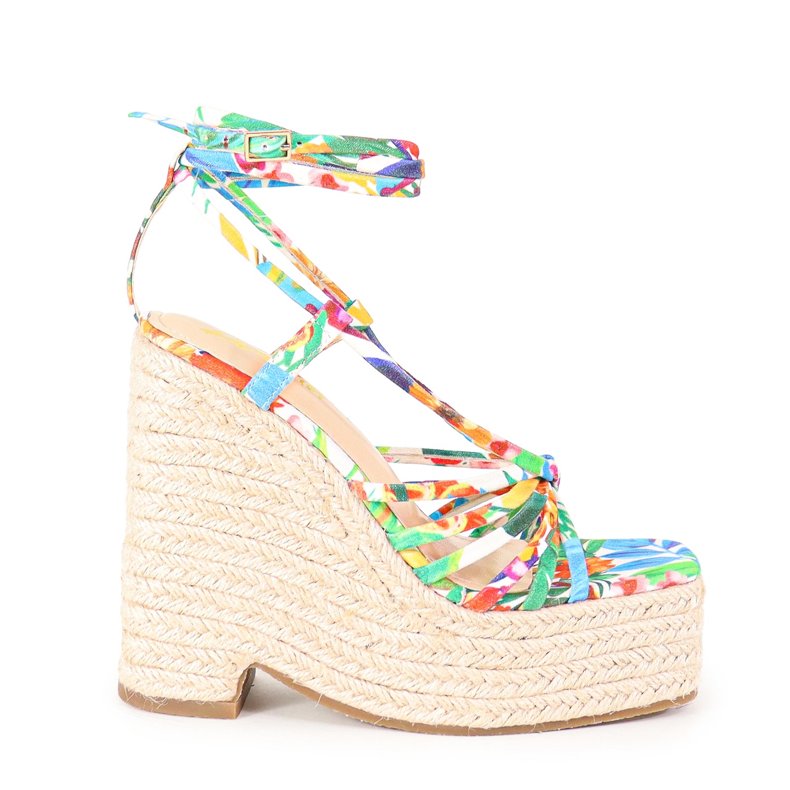 ELLY-2 ANCKLE WARP TIE UP SANDAL WITH ESPADDRILLE WEDGE-MULTIPLE