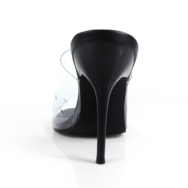 EMILY-4 CLEAR SLIP ON HEEL WITH METAL TOE RING DETAIL BLACK