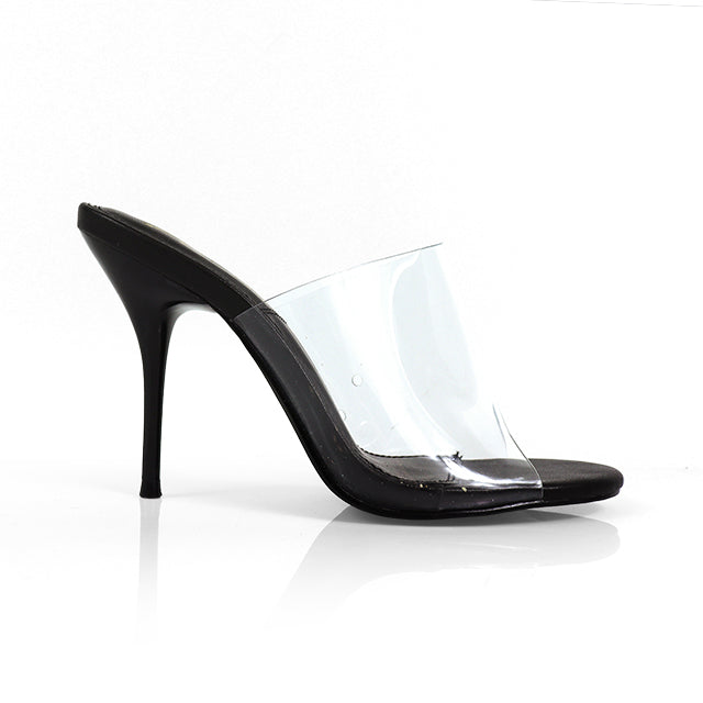 EMILY-4 CLEAR SLIP ON HEEL WITH METAL TOE RING DETAIL BLACK