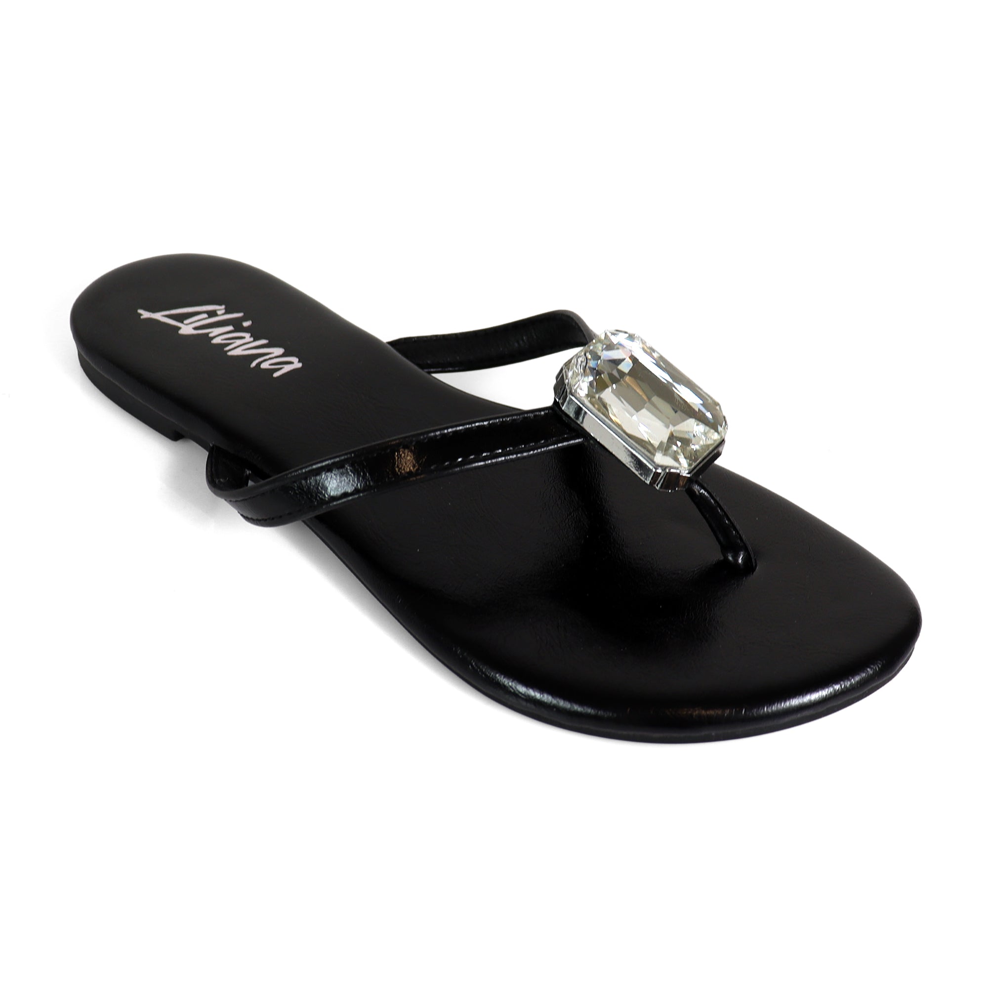 ERICA-2 CRYSTAL THONG SLIDE SANDAL BLACK