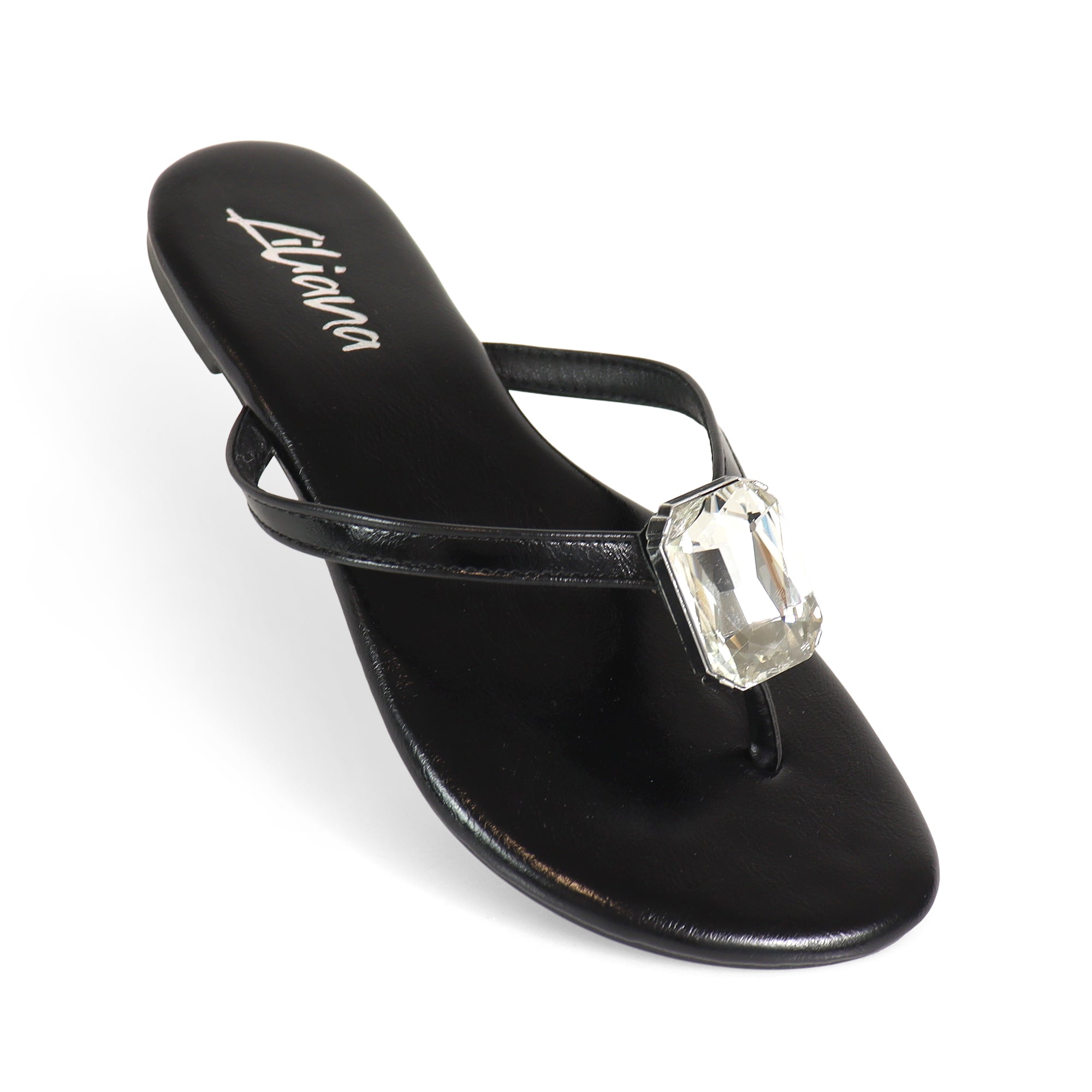 ERICA-2 CRYSTAL THONG SLIDE SANDAL BLACK