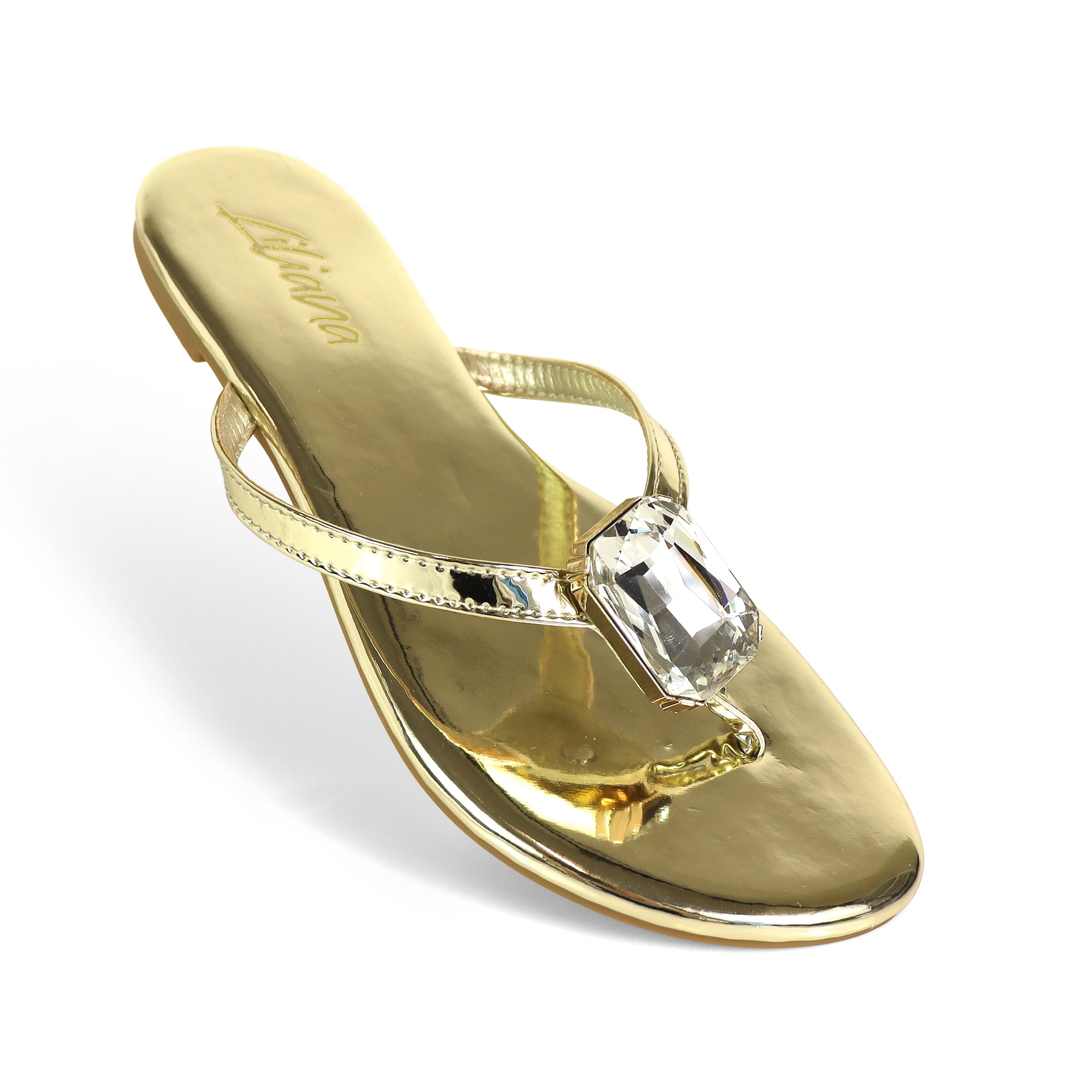 ERICA-2 CRYSTAL THONG SLIDE SANDAL GOLD