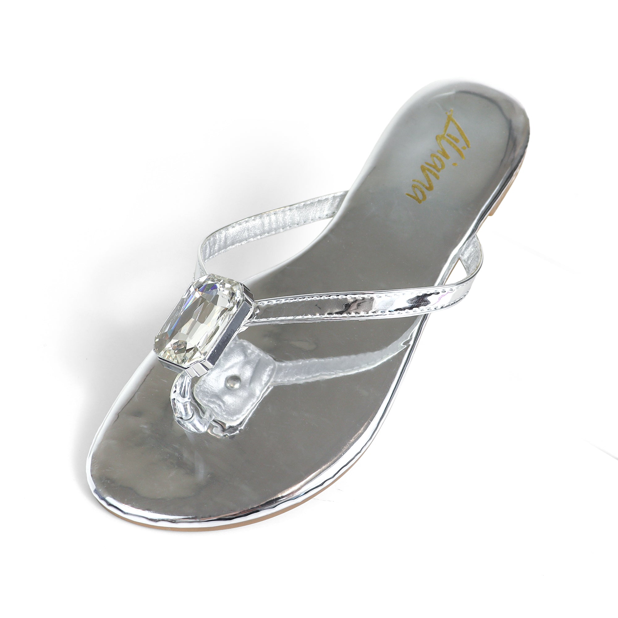 ERICA-2 CRYSTAL THONG SLIDE SANDAL SILV